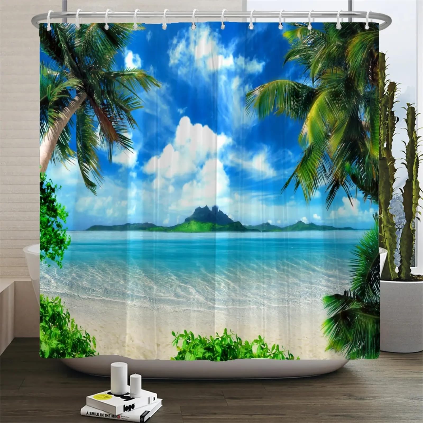 Rideau de douche imperméable anti-moisissure paysage océan 3D