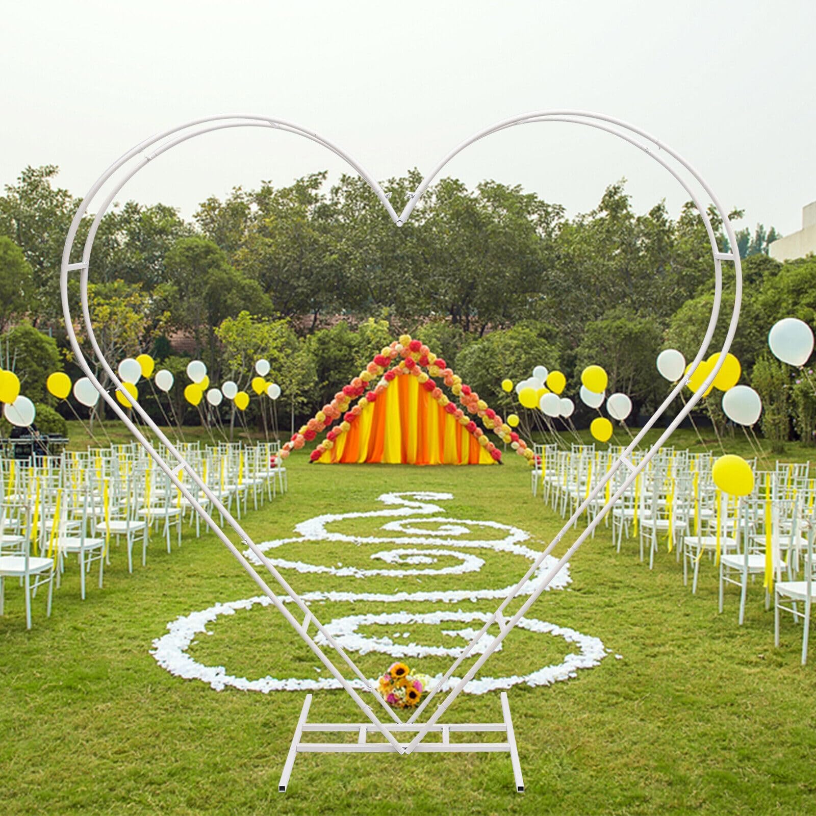 Herz Hochzeitsbogen 205CM Metall Ballon Bogen Weiß Wedding Arch Backdrop Stand Rosenbögen Hochzeit Blumen Ballon Bogen Kit für Hochzeit Geburtstag Party Dekorationen