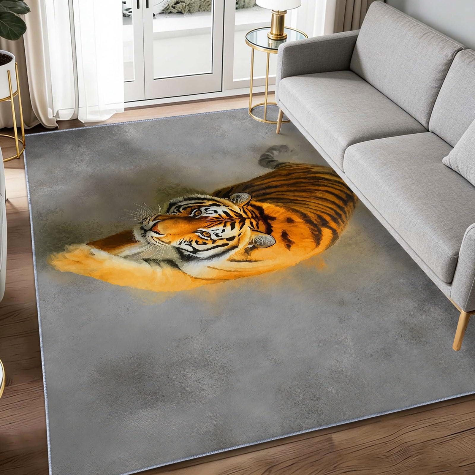 Alfombra de dormitorio de tigre lavable antideslizante gris 120x170