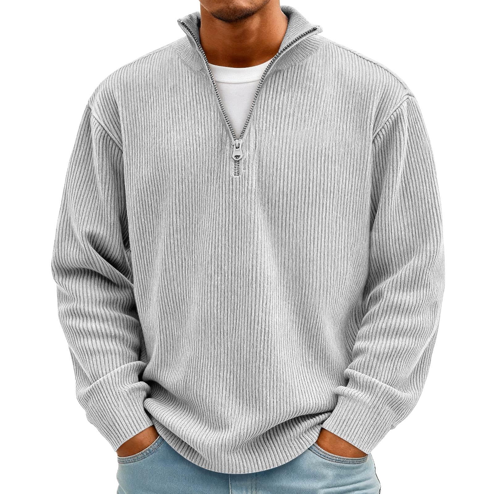 Cozy Corduroy Quarter-Zip Pullover: Men's Casual Stand Collar Thermal Sweatshirt