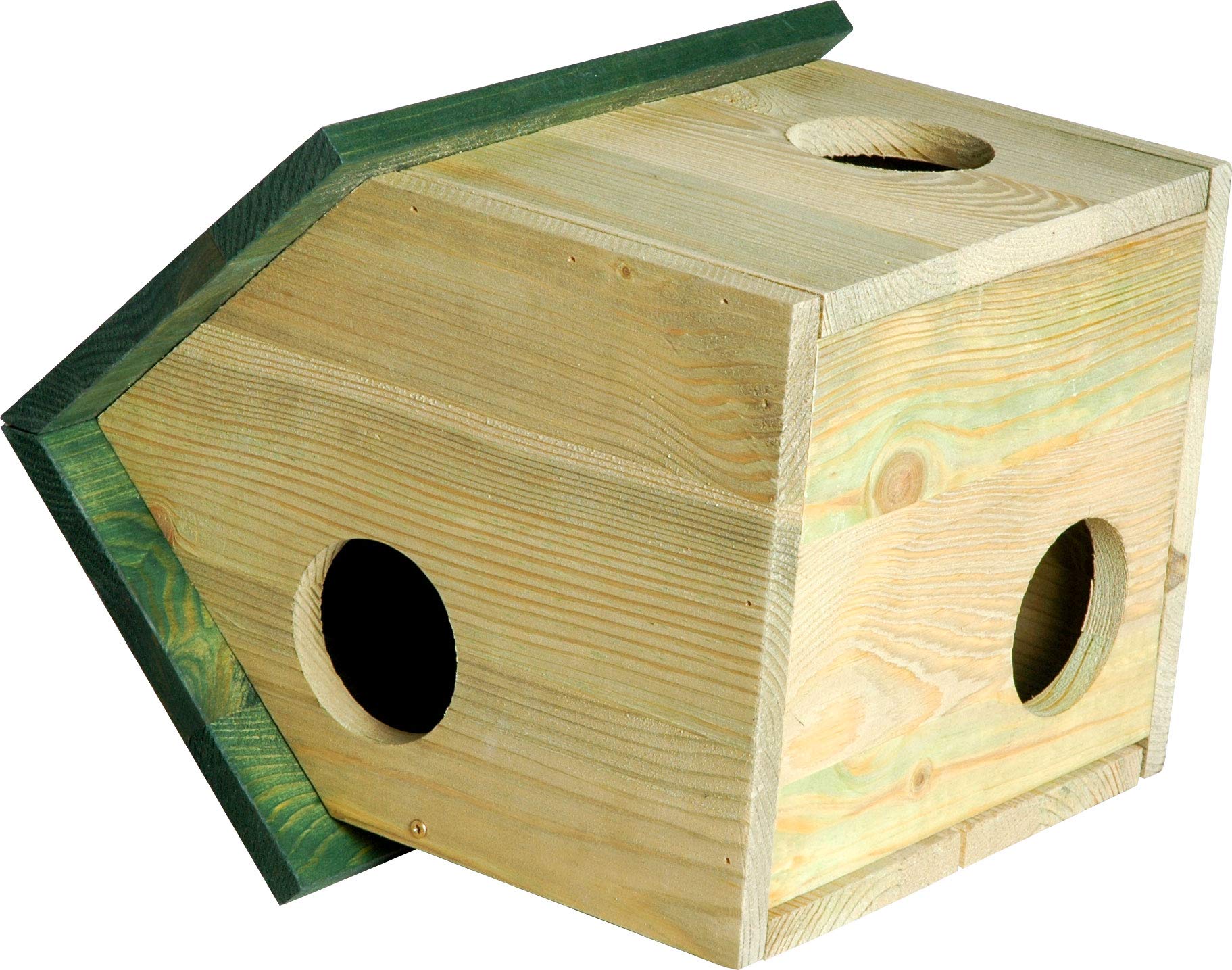 dobar® 22221 Eichhörnchenkobel - Eichhörnchenhaus aus Massivholz - Futterhaus für Eichhörnchen - Eichhhörnchen Schlafhaus mit 3 Eingängen - 25 x 26 x 28,5 cm - Grün