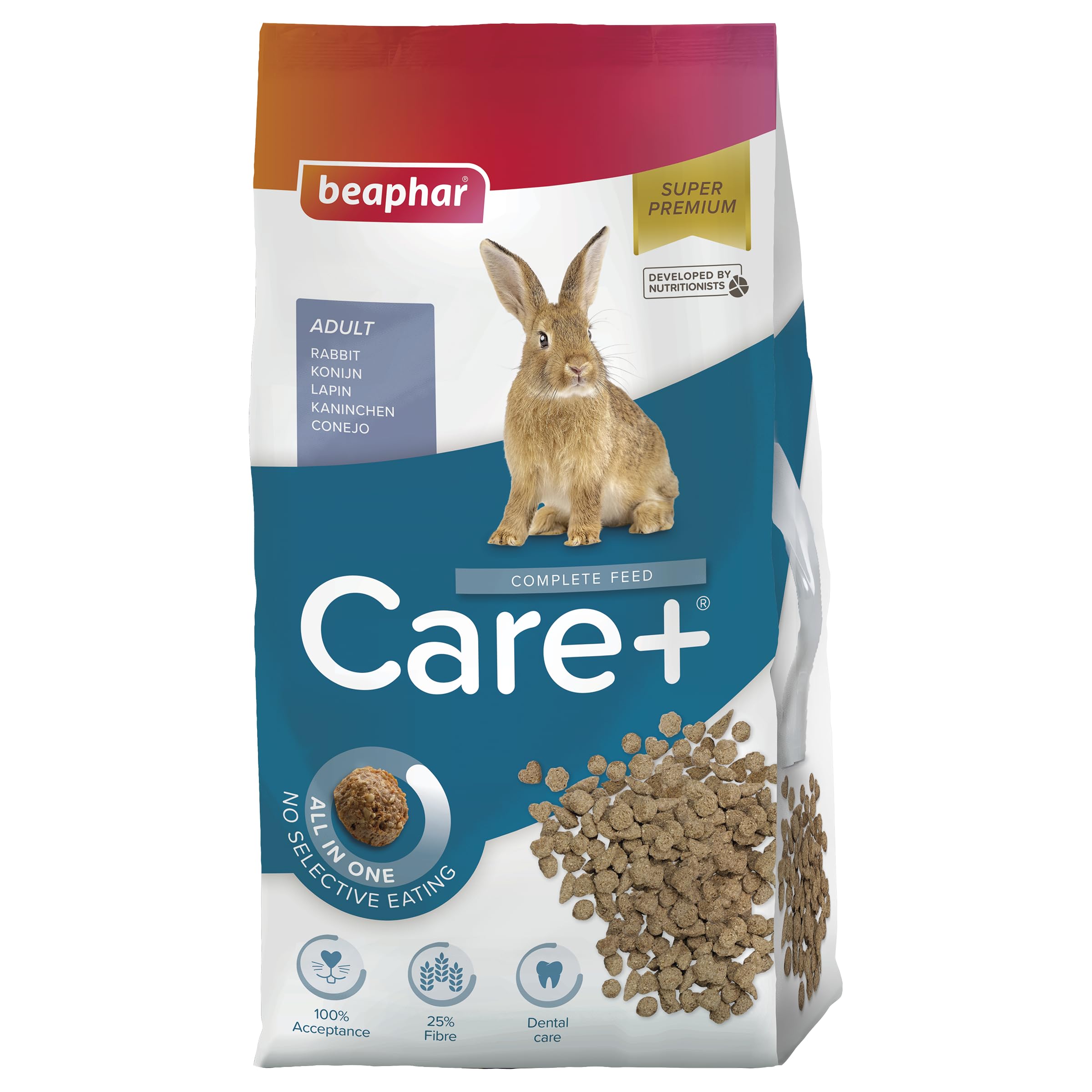 Care+ królik karma dla królików z alfalfą z łąki górskiej | wspomaga zdrowy pęk zębów | niska zawartość tłuszczu | torebka 5 kg