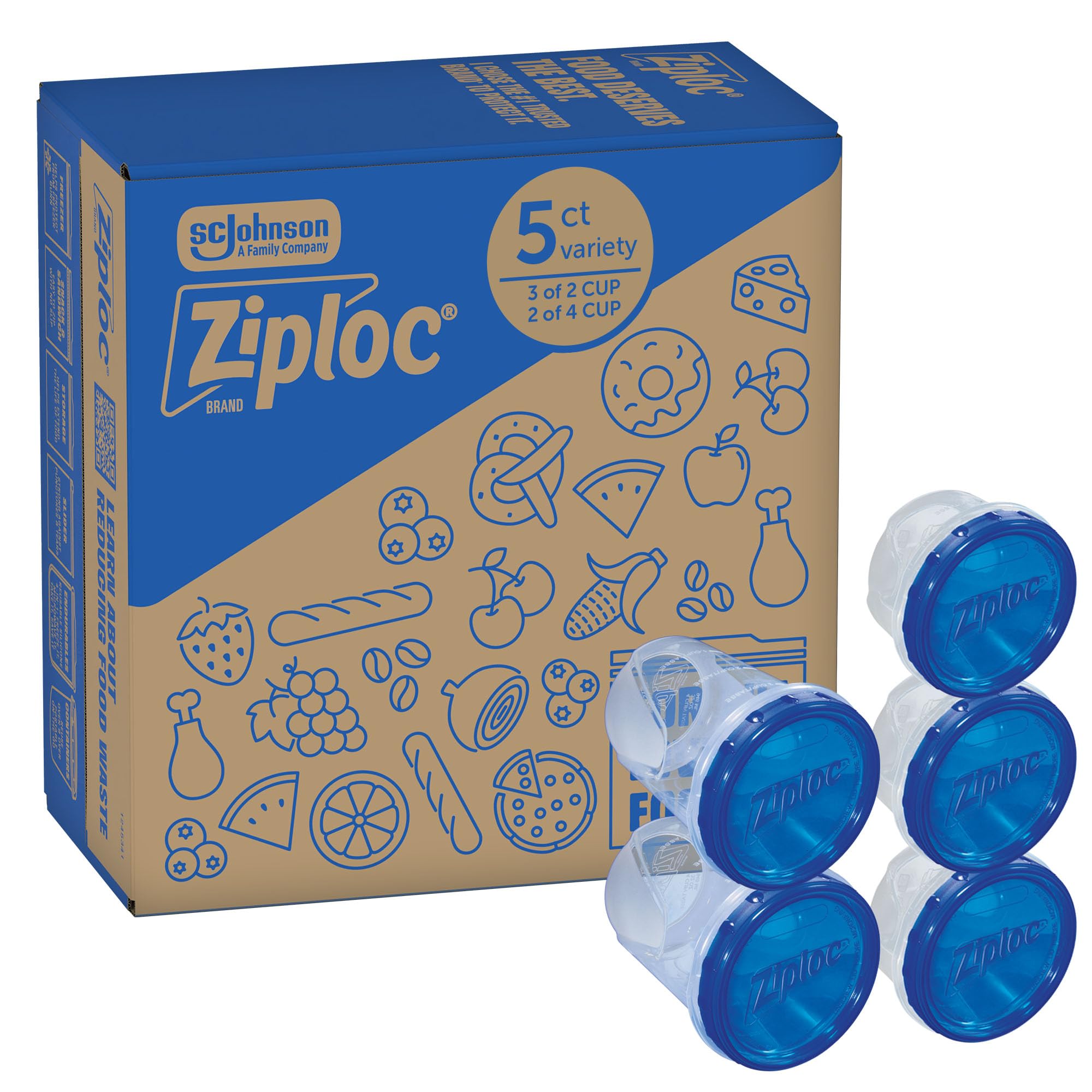 Ziploc Brand Twist n Loc Food Storage Containers, Leak Resistant Design, Small and Medium Round, Variety Pack, 5 count
