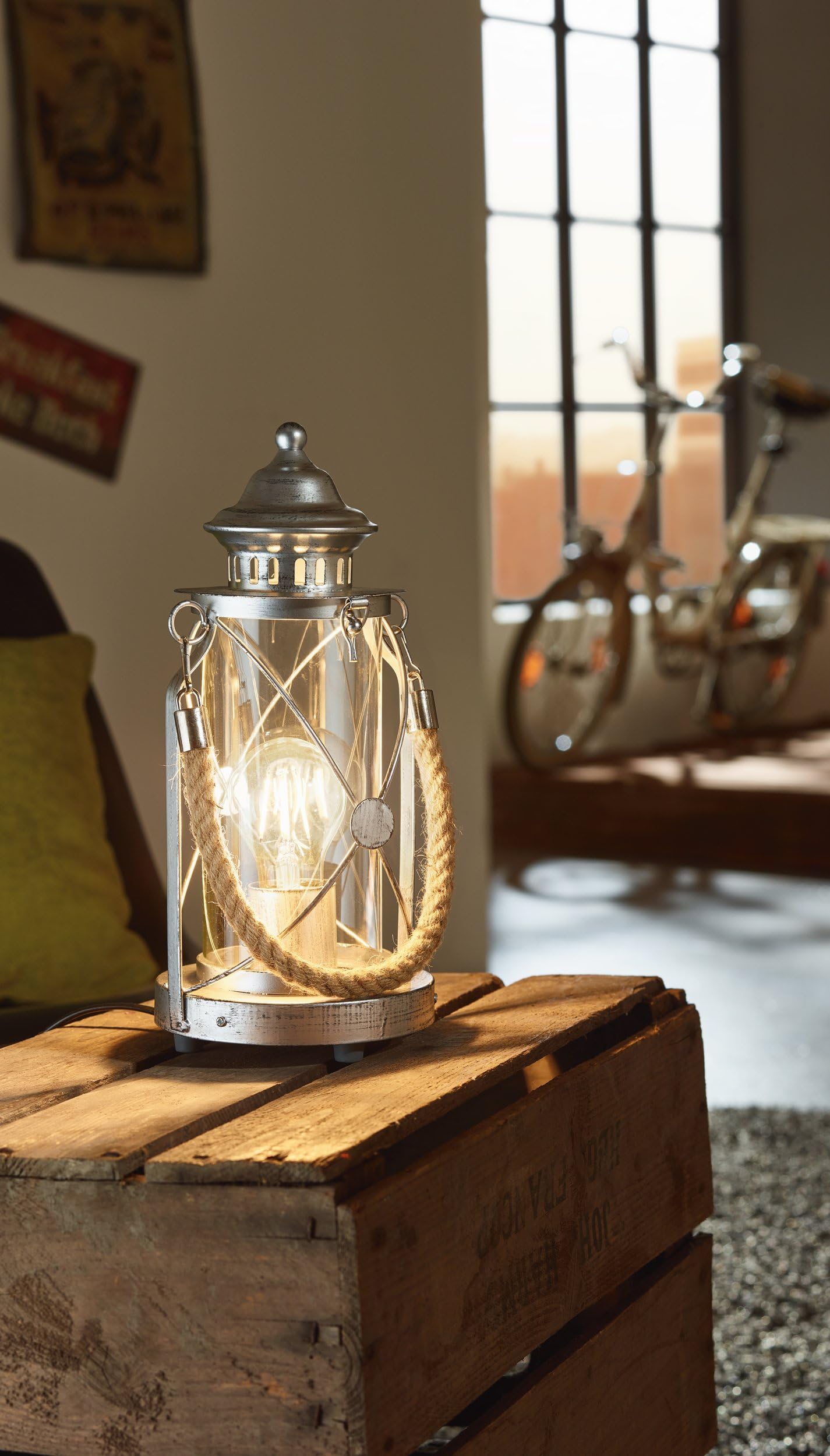 EGLO Tischlampe Bradford, 1 flammige Vintage Tischleuchte, Laterne