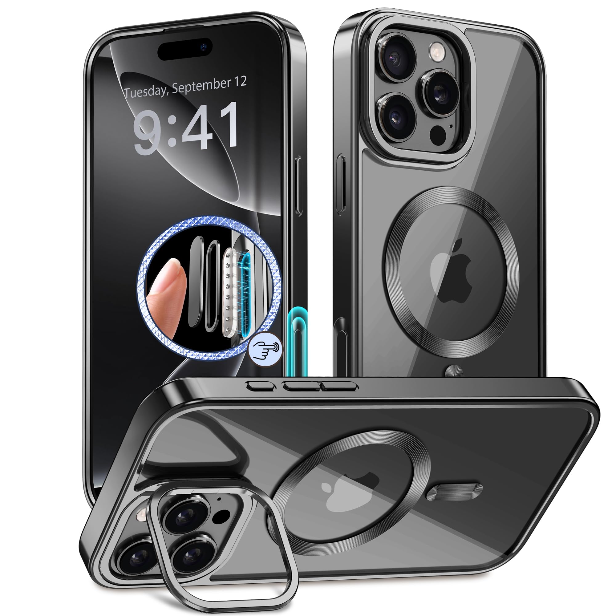 GolbinBox Magnetic for iPhone 16 Pro Case with Stand, [Compatible with MagSafe], [Camera Control Capture Button], [16FT Military-Grade Protection], Shockproof Slim Phone Case 6.3 Inch, Black