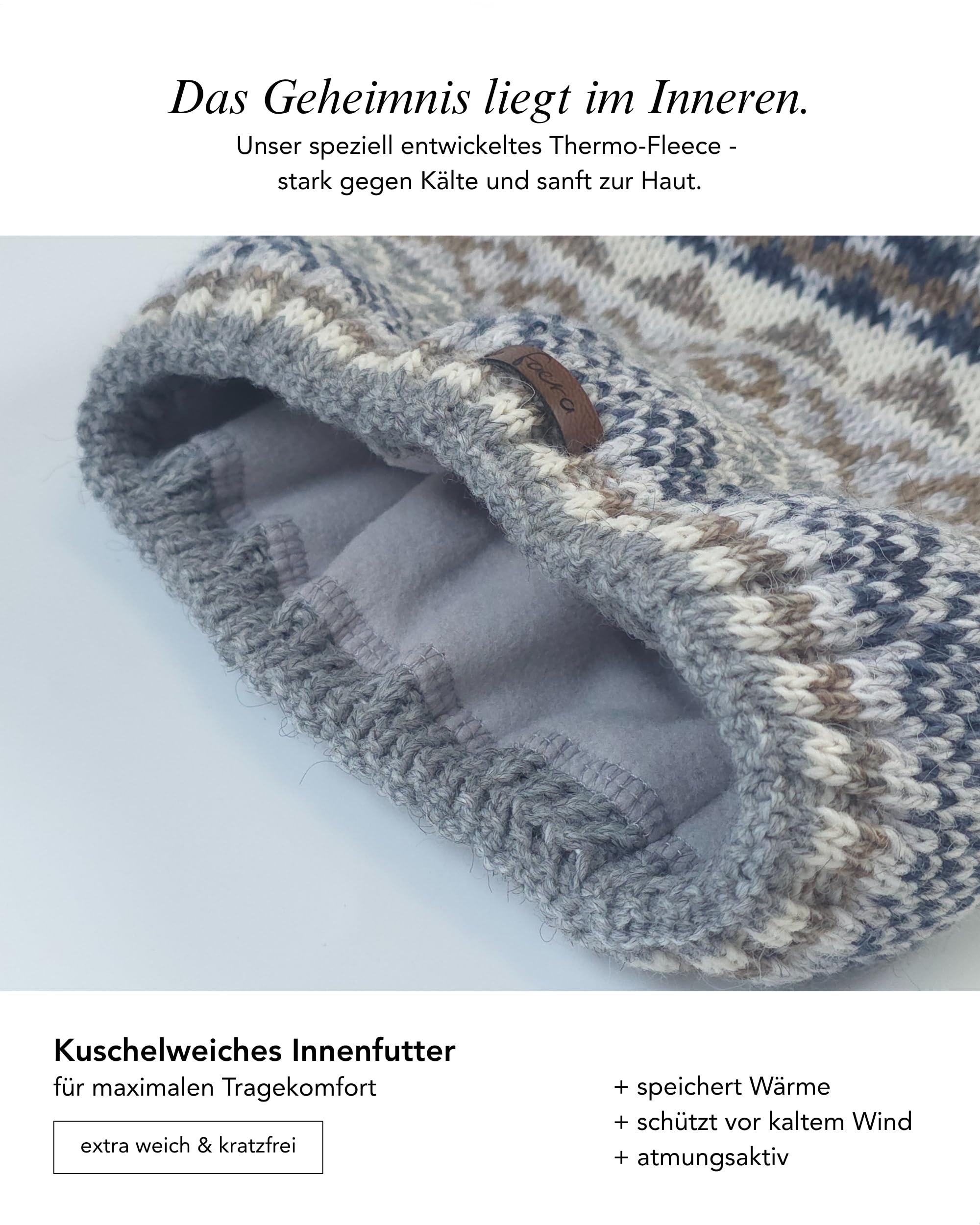 Baesics Czapka zimowa ze wzorem dla kobiet i mężczyzn – wyściełana czapka z pomponem ze sztucznego futra, czapka z dzianiny w stylu beanie, wyprodukowana w UE, jeden rozmiar, ciepła i elastyczna z