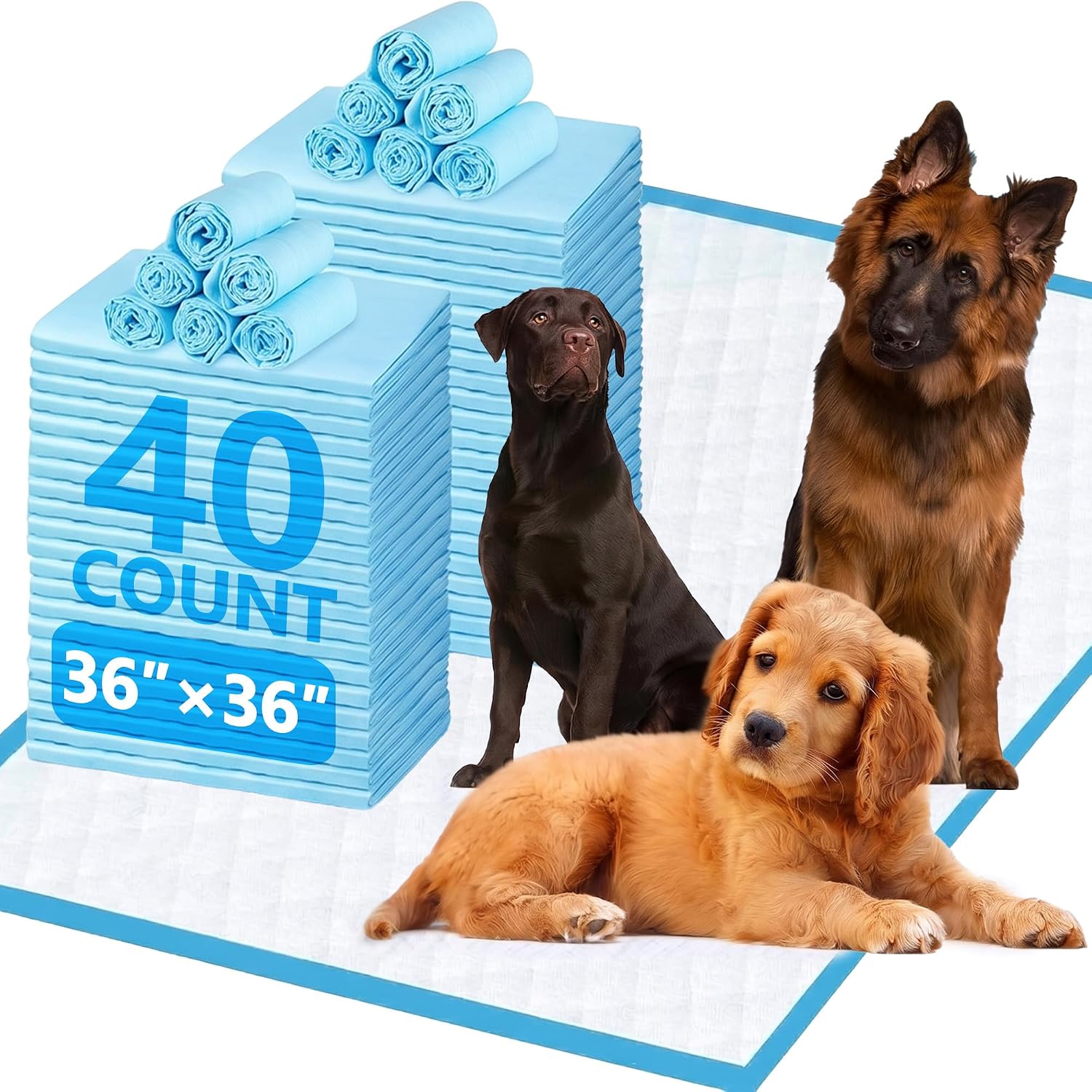 XXXL Puppy Pee Pads for Dogs 36"x36" 40 Count, Extra Large Dog Pee Pads, Leak-Proof & Super Absorbent Dog Pee Pads, Thicken Disposable Potty Pads Puppy Training Pads for Cats Rabbits