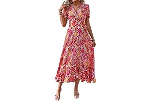 PRETTYGARDEN Women’s Summer Wrap Maxi Dress Casual Boho Floral V Neck Short...