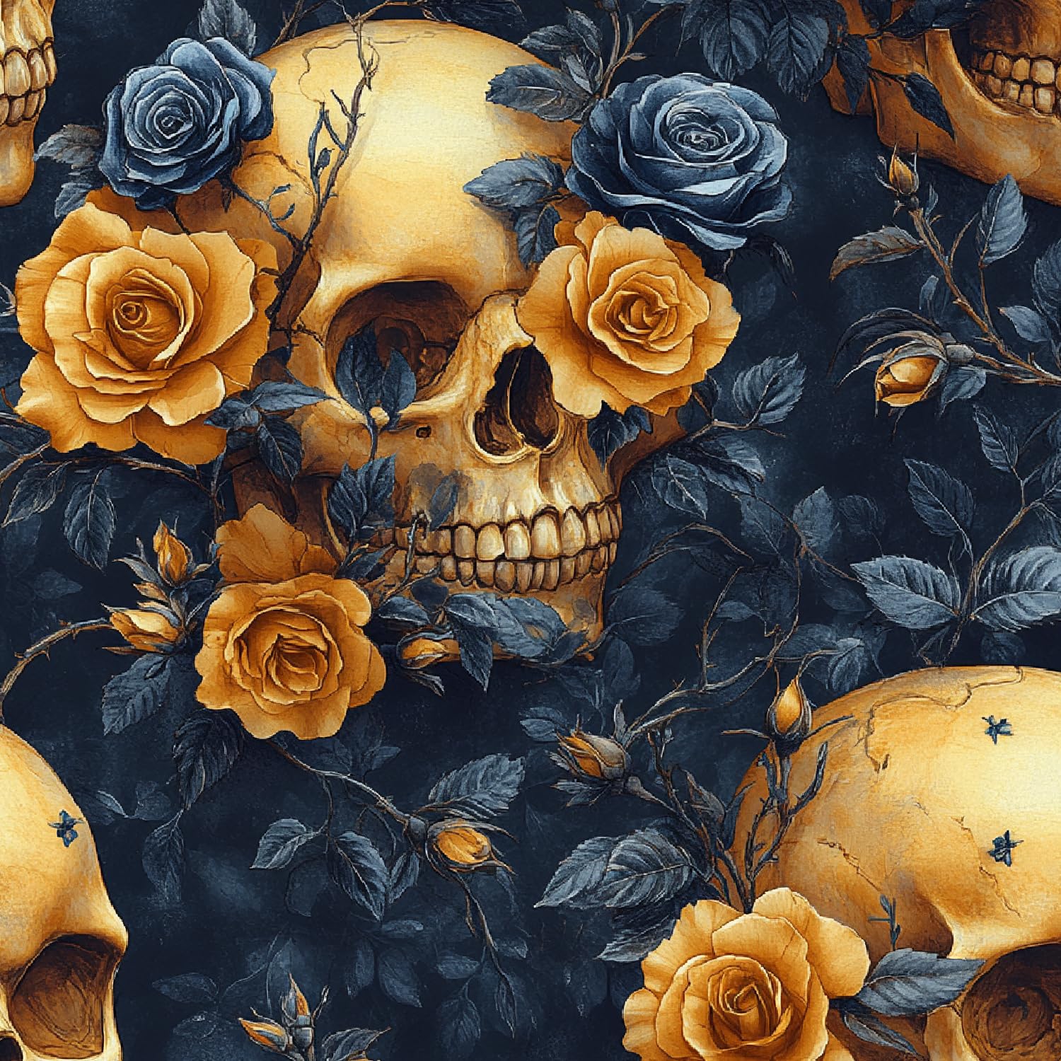 Peel and Stick Wallpaper Matte Thick Modern Style Waterproof Sticky Back Wall Paper Blue Yellow Rose Gold Skull 45x300CM Self Adhesive Removable Contact Paper for Home Cabinets Furniture Decor