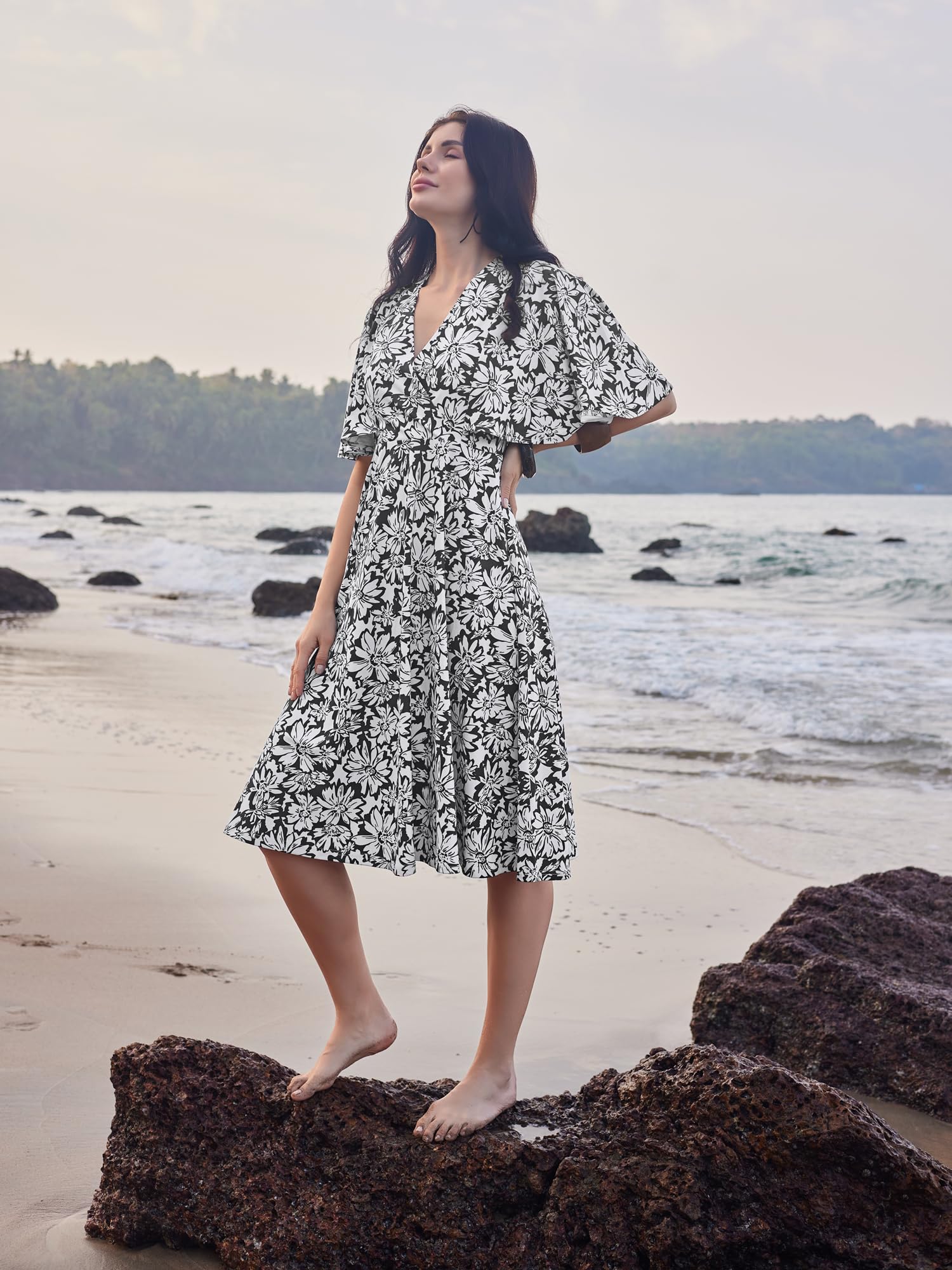 Purvaja Womens Fit & Flare Knee Length Dress (Wini-002-Unity_Black_Large)