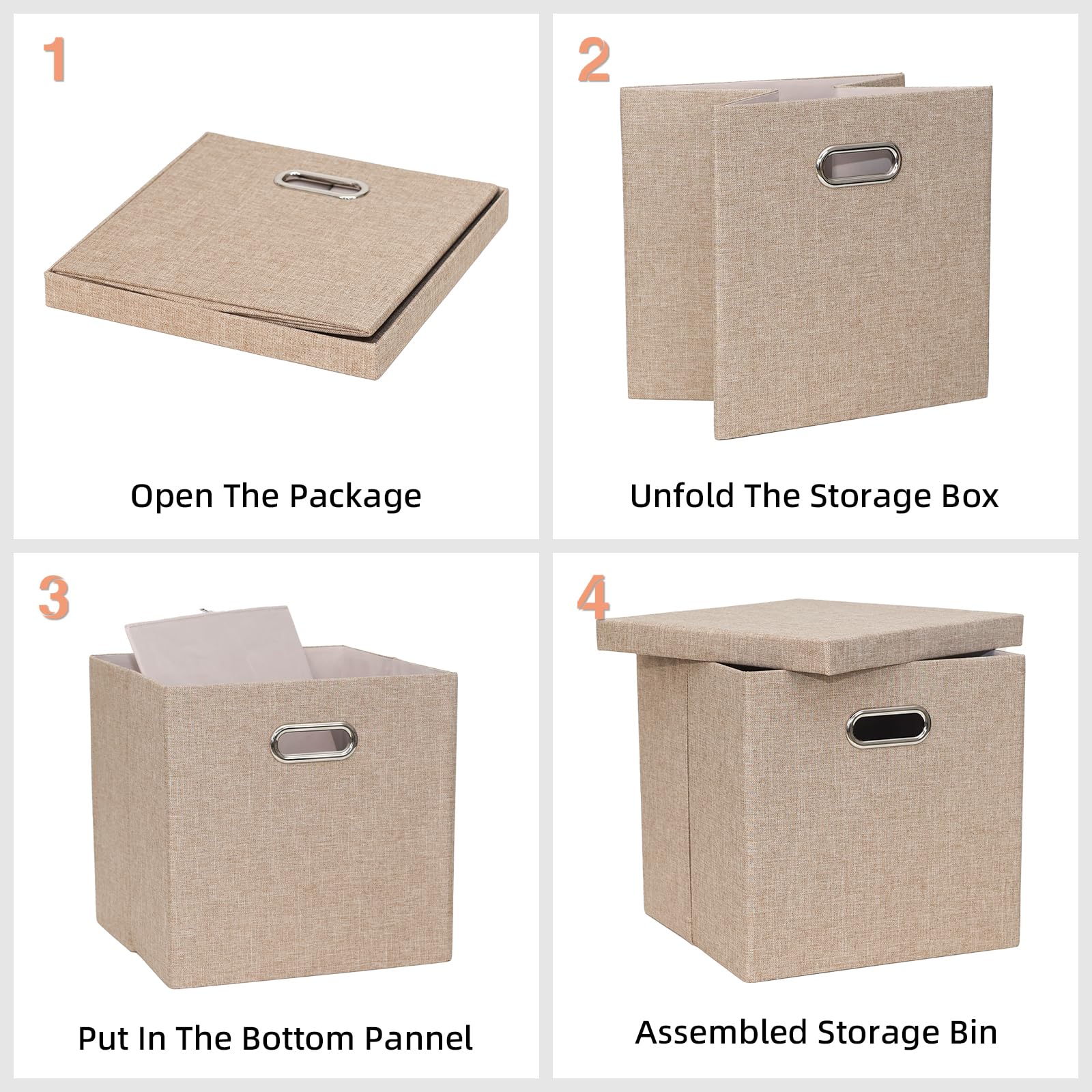 Contenedores de almacenamiento con tapas, cajas plegables de tela de lino, contenedores organizadores con tapa, cesta de almacenamiento plegable para armario, estantes, hogar, oficina, 30,5 x