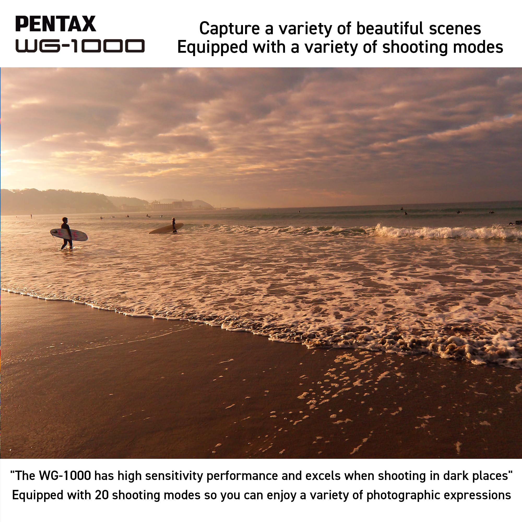 Appareil Photo numérique Compact étanche PENTAX WG-1000 (Gris), conçu pour la Photographie décontractée en extérieur et sous-Marine, étanche jusqu'à Une Profondeur de 15 mètres, jusqu'à Une Heure
