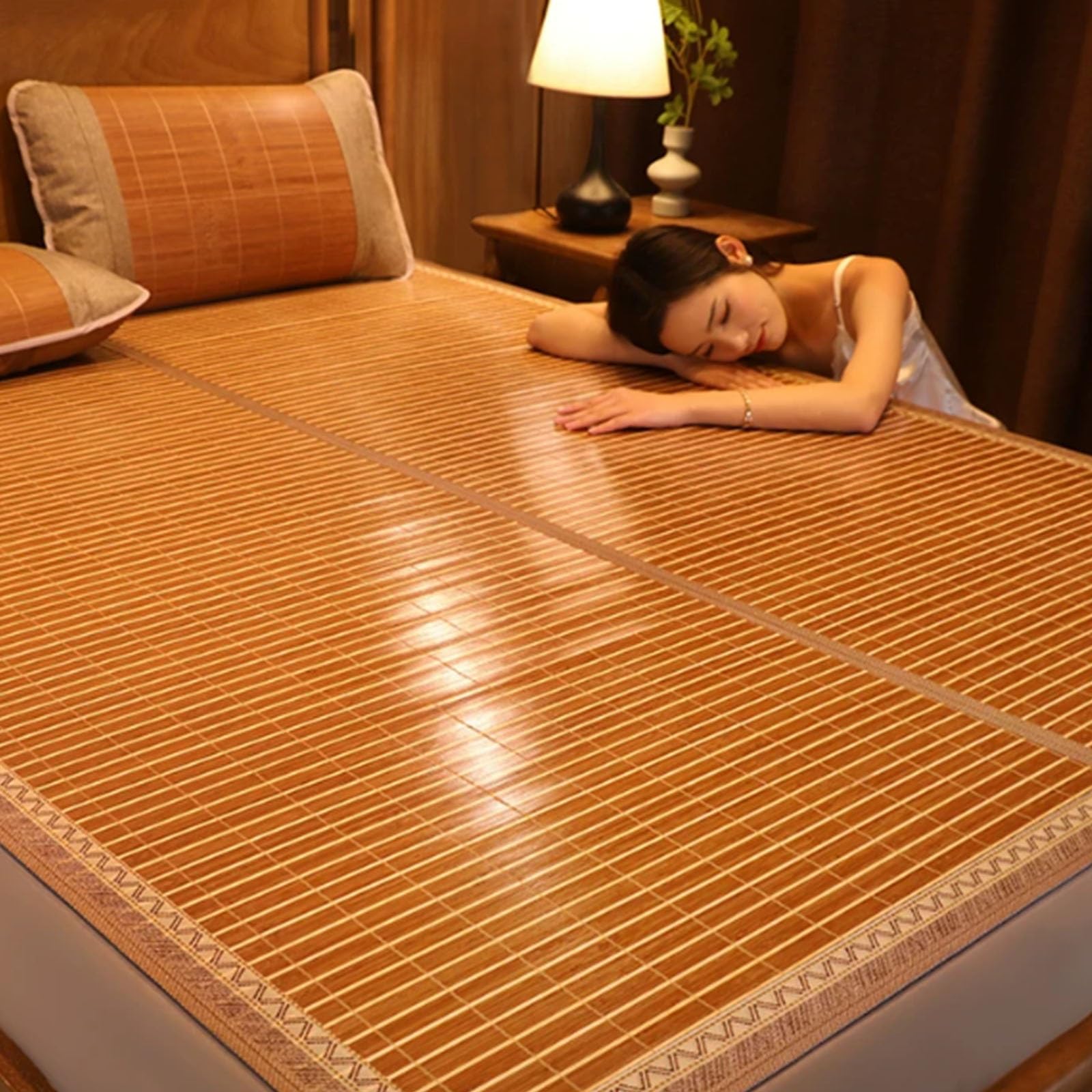 DAJIAYIQI Cooling Mat, Multifunctional Breathable Bamboo Summer Sleeping Mat, Ice Silk Rattan Matting for Picnics and Outings(A,120 * 190cm)