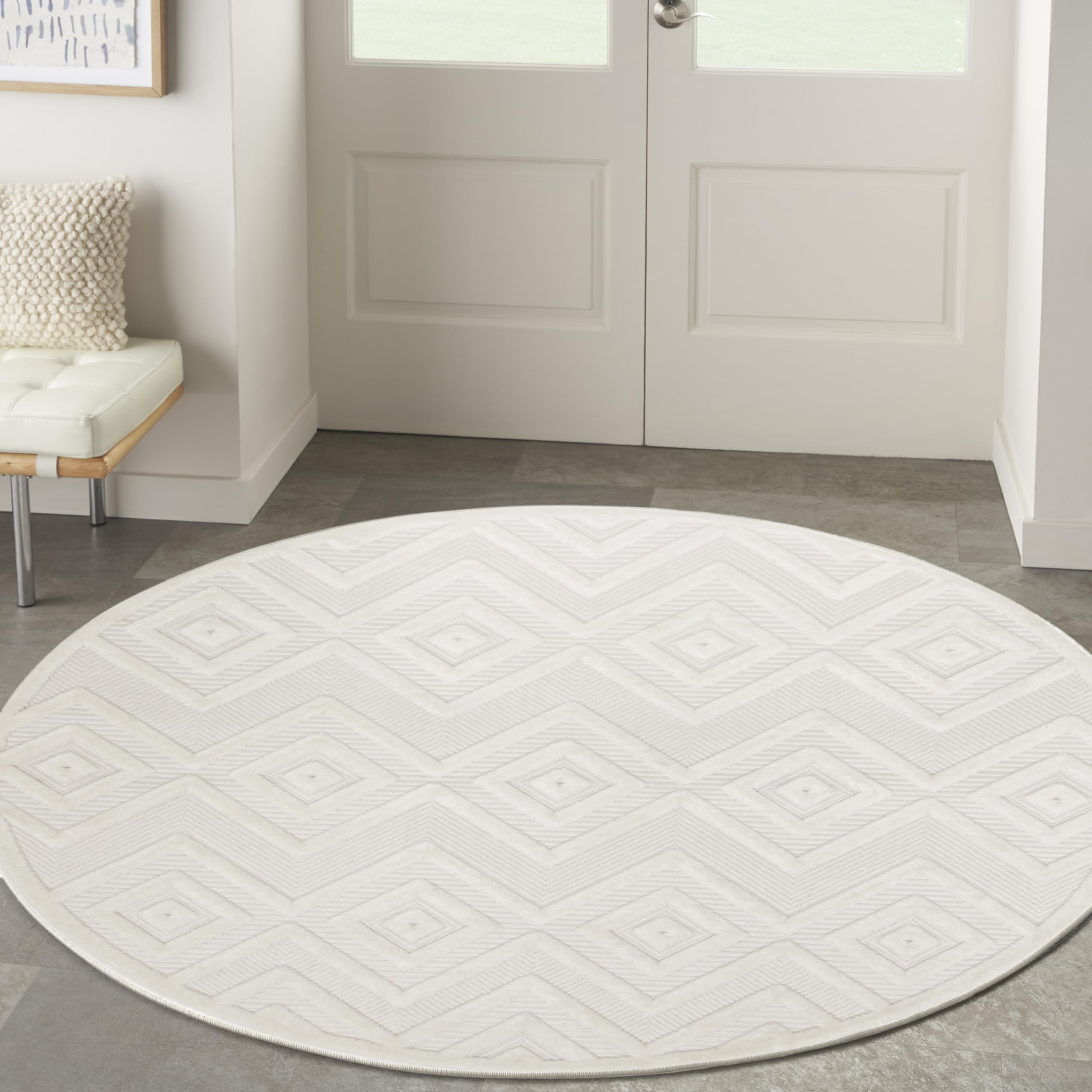Amazon.com: Nourison Versatile Indoor/Outdoor Ivory White 4' x Round ...