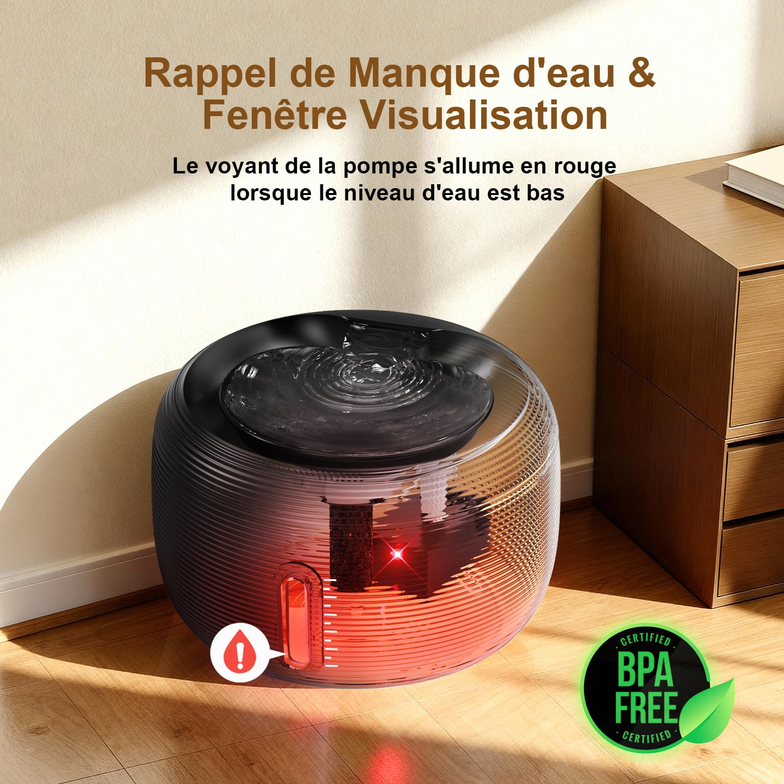 SIBAYS Fontaine a Eau Chat - 3,5L Fontaine à Eau pour Chat avec Pompe 25dB Ultra Silencieuse & Fenêtre LED - Fontaine a Eau Chien avec 2 Filtres à Charbon Actif, Sans BPA, Filtration Profonde, FS77,BK