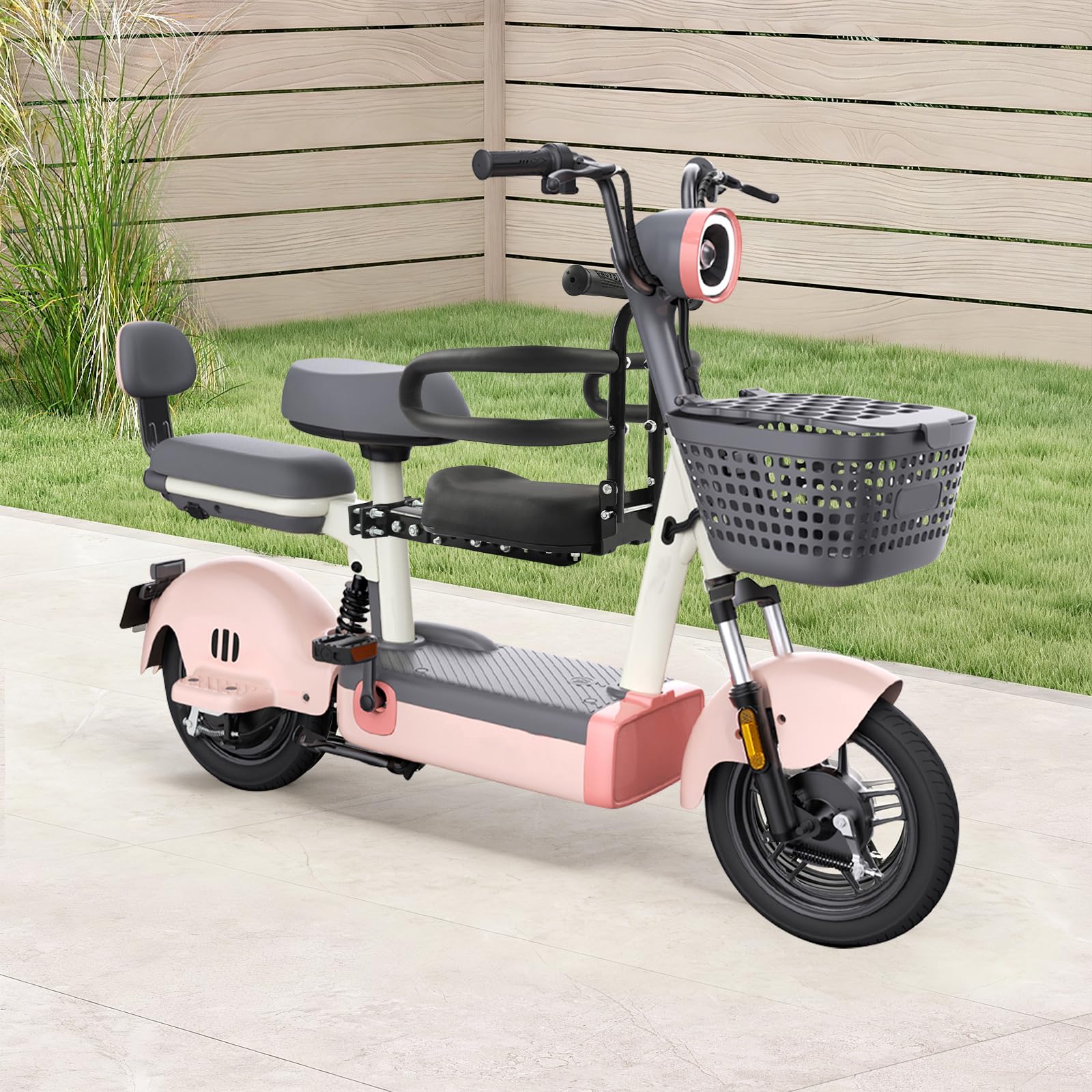 Fahrradkindersitz, Klappbarer Sitz für Elektroroller, Sitz verstellbar, Faltbar, Front Mounted Scooter, Karbonstahl, Verwendung in der Stadt, Reisen, Spaziergang, bis 30kg