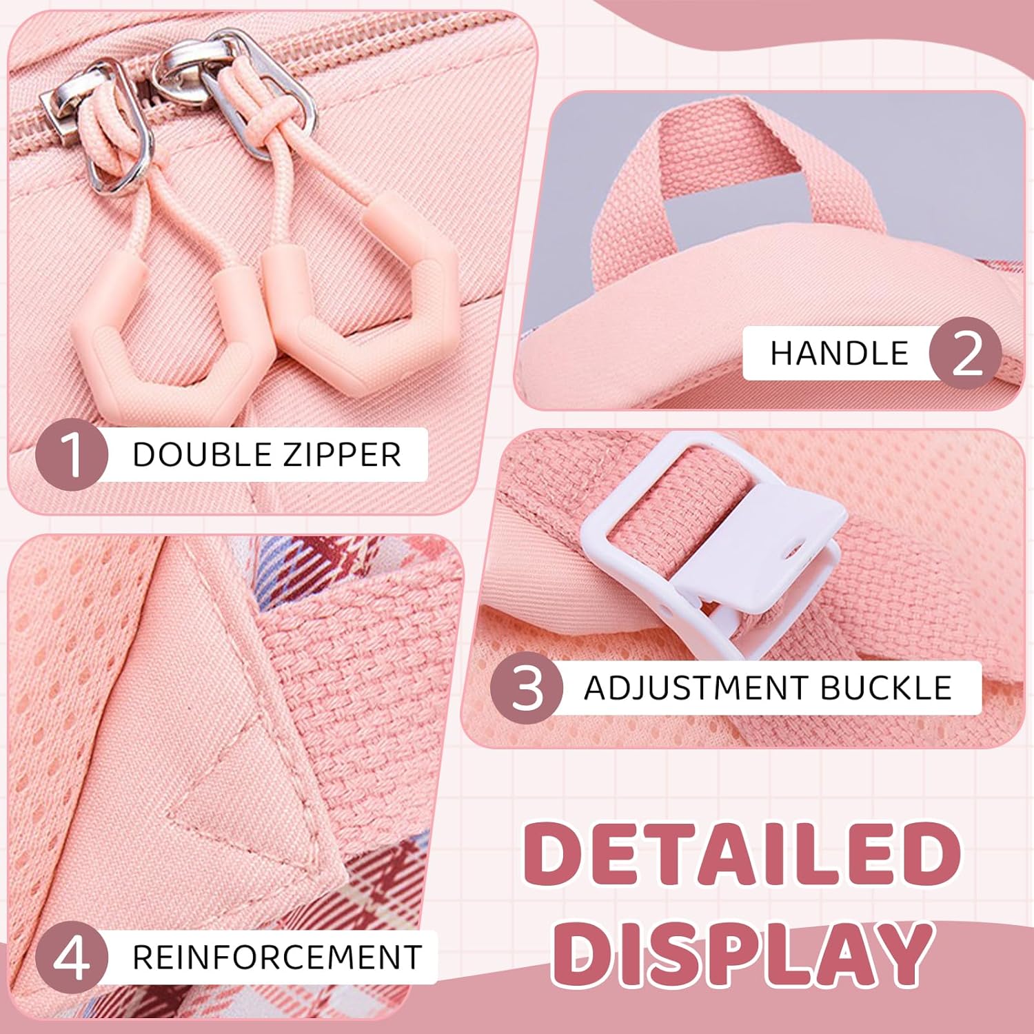 mygreen Cute Kawaii Kids Backpack for Girls - Anti - Theft, Multiple Pockets School Book Bags for Primary & Middle School Students Pink Large - Image 6