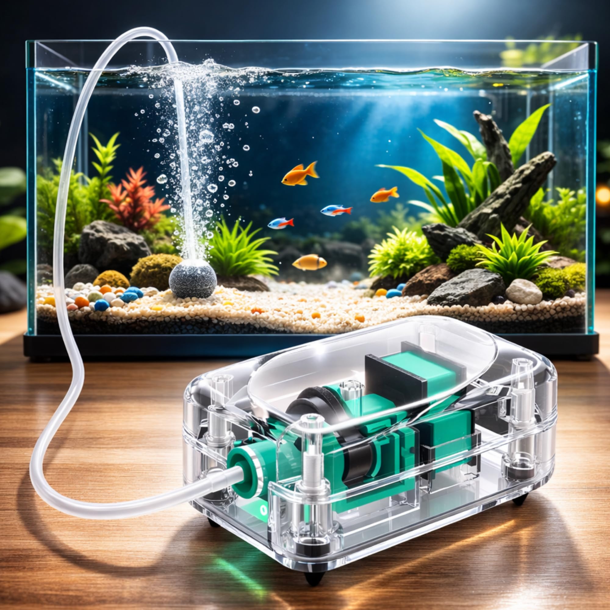 Buraq Ultra Silent Aquarium Air Pump Dual Outlet with Adjustable Airflow Includes 1M Tube & 1 Air Stones - for 1 Ft to 1.5 Ft Fish Tanks (1 Way)-image-46