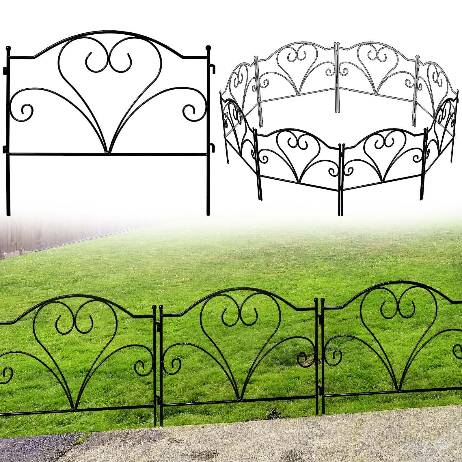 Thealyn Decorative Garden Fence 45 cm H x 50 cm W (5 Panels, Total Length 2.5 m) No Dig Fence Rustproof Metal Border Fencing for Yard Landscape, Patio, Lawn,Flower Bed