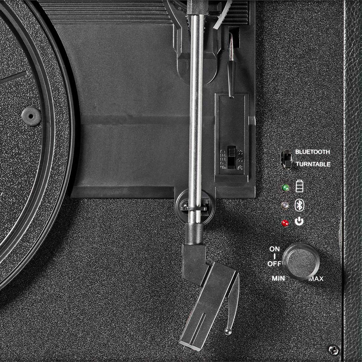 Giradischi - 33/45/78 giri/min - Trasmissione a cinghia - 1x Stereo RCA - 18 W - Amplificatore incorporato (anteriore) - MDF/PU - Rosso/Nero
