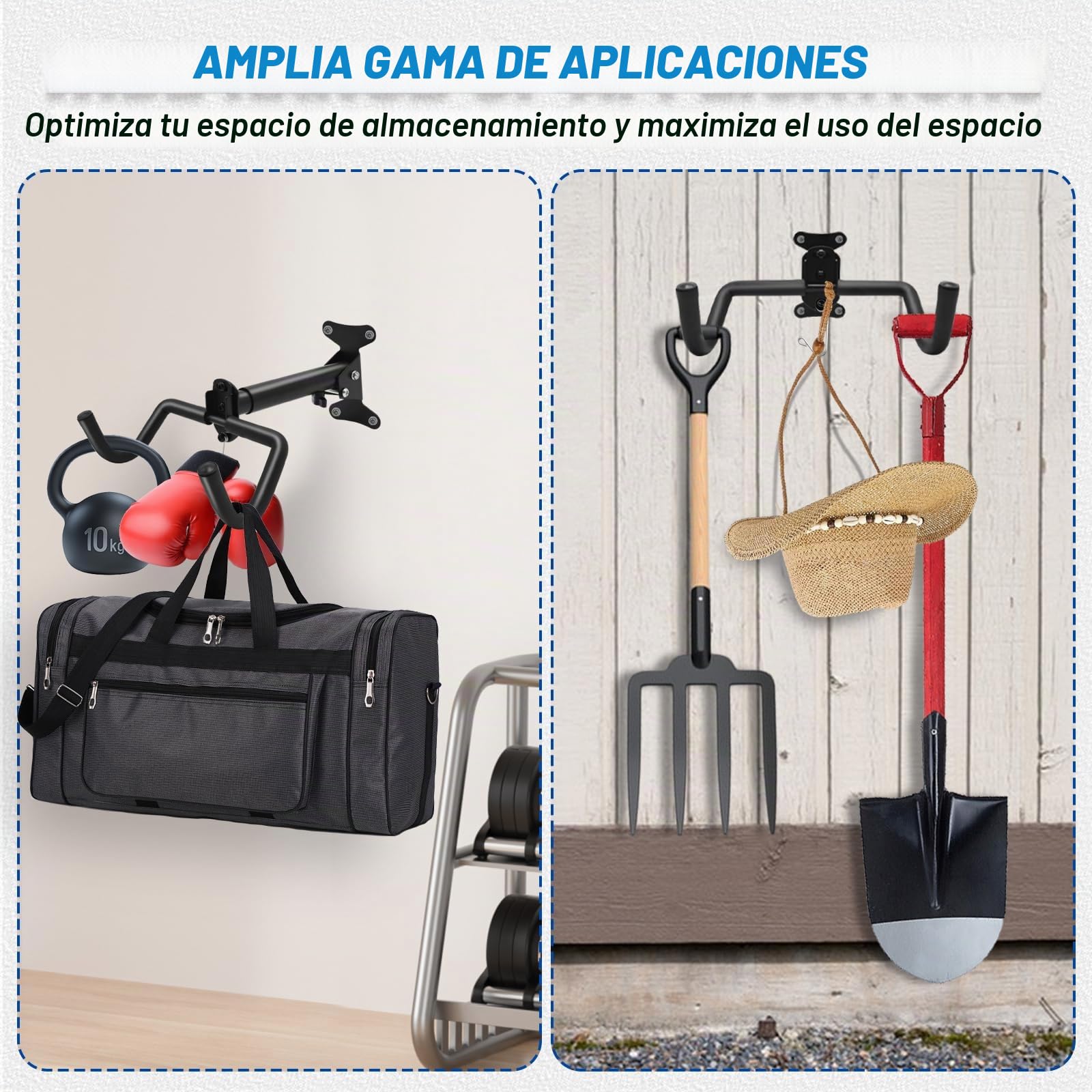 Soporte de Pared para Bicicleta, Plegable Colgador Bicicleta Pared con Gancho para Casco, Espuma Acolchada Capacidad de 30Kg Distancia Ajustables Colgar Bicicletas Pared para Garaje, Interior