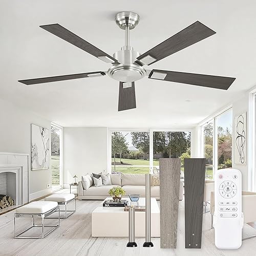 Miniatura 13 de Ventilador de techo de 72 pulgadas sin luz con control remoto, ventilador de techo grande negro sin luz con motor DC reversible silencioso, 6