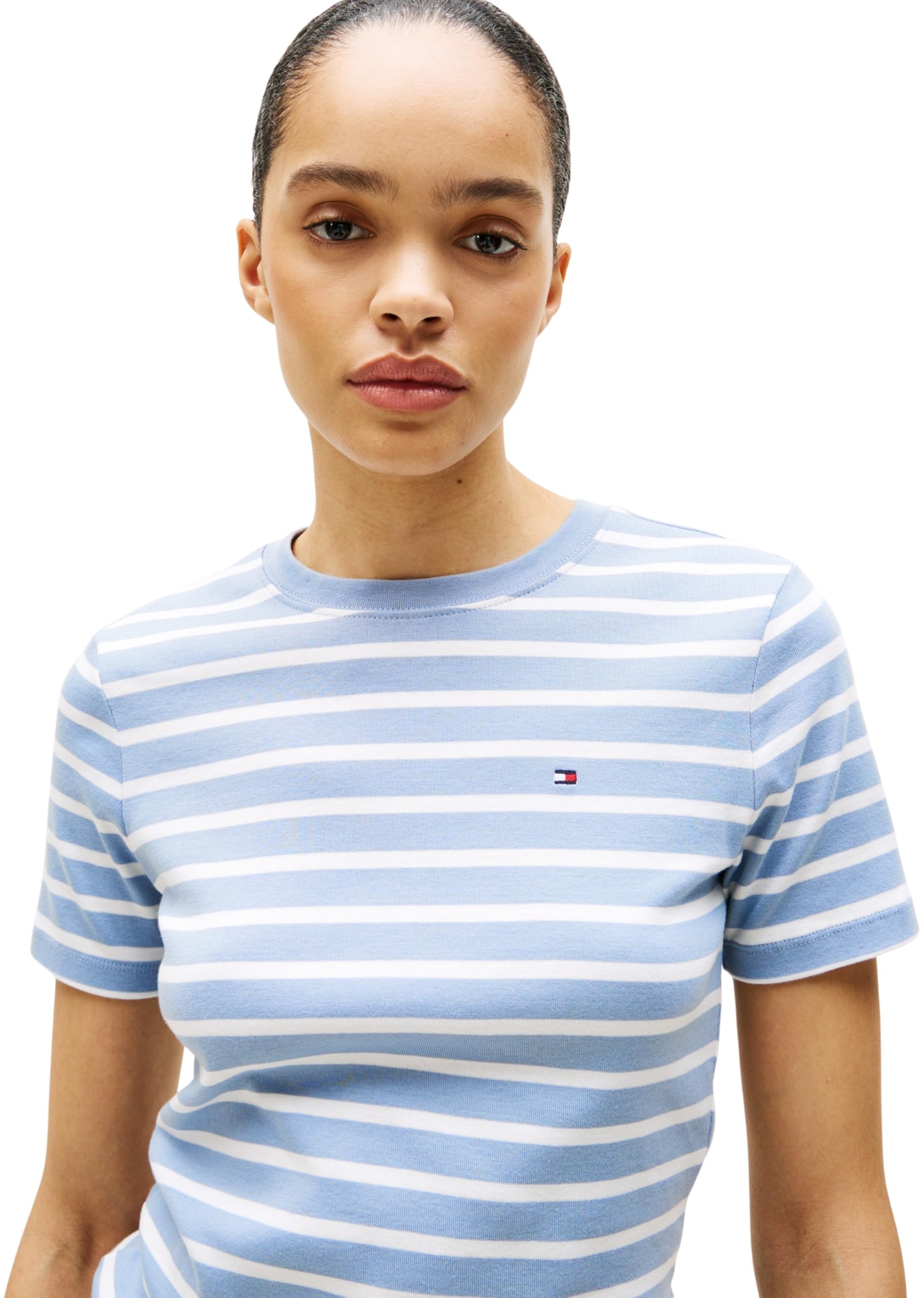 Tommy Hilfiger T-Shirt Maniche Corte Donna New Slim Cody Scollo Rotondo