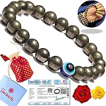 Divinely Pyrite Bracelet Original Certified – 8mm Raw Gem Stone Bracelet for Men & Women | Handmade Pyrite for Money, Confidence & Protection | Crystal Energy Pirate Bracelets