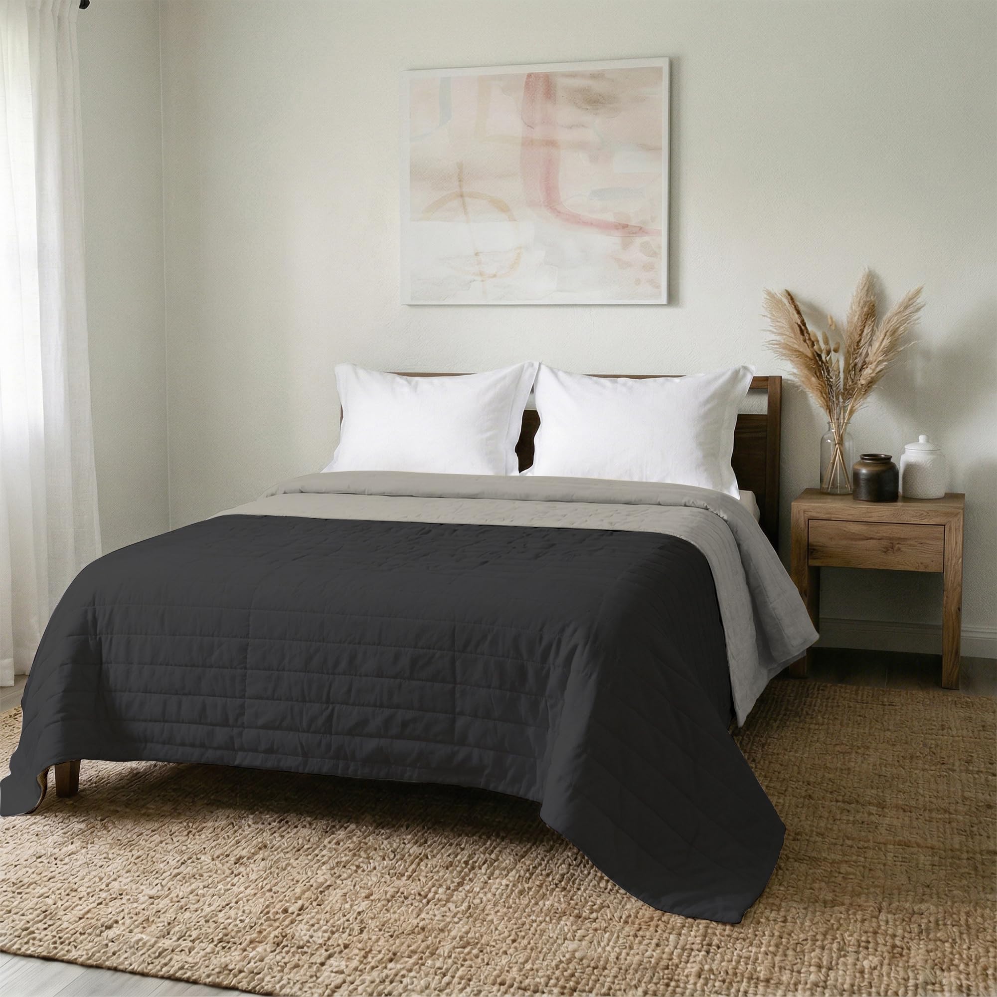MB Home Italy “Elegant” Summer Quilt, 260x270 cm, Light Grey/Dark Grey