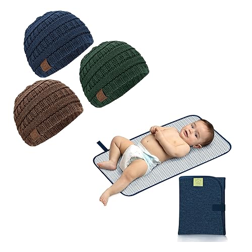 KeaBabies Paquete de 3 gorros de bebé, sombreros de bebé y cambiador de pañales portátil, sombreros para recién nacidos, sombreros de bebé niño -