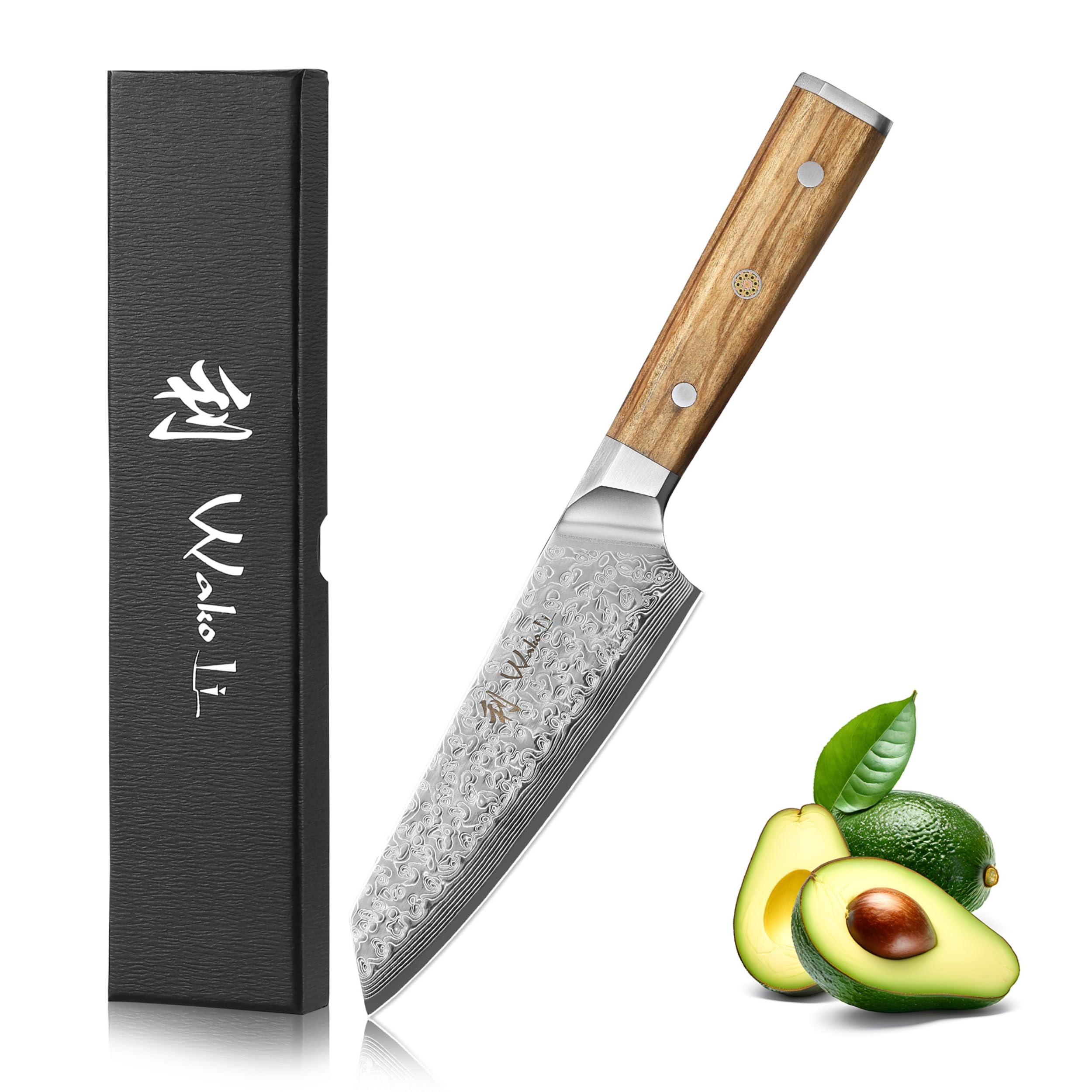 Wakoli Oribu Kleines Chefmesser 15 cm aus 67 Lagen Damaststahl, VG10 Kern