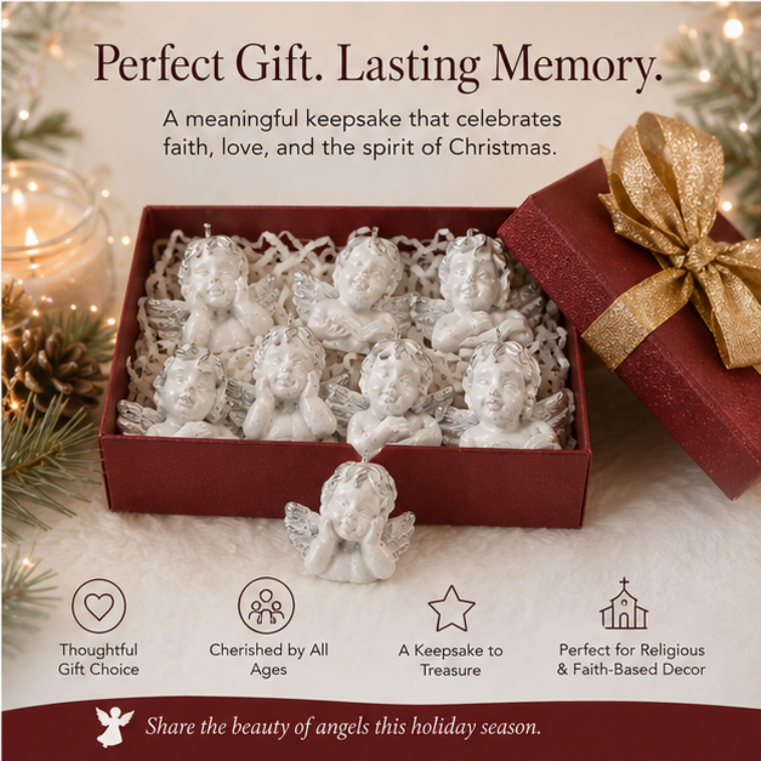 BANBERRY DESIGNS Mini Angel Cherub Christmas Ornaments - Set of 12 Miniature Angels Assorted Poses - Painted Bright White with Silver Accents - Approx. 1 Inch