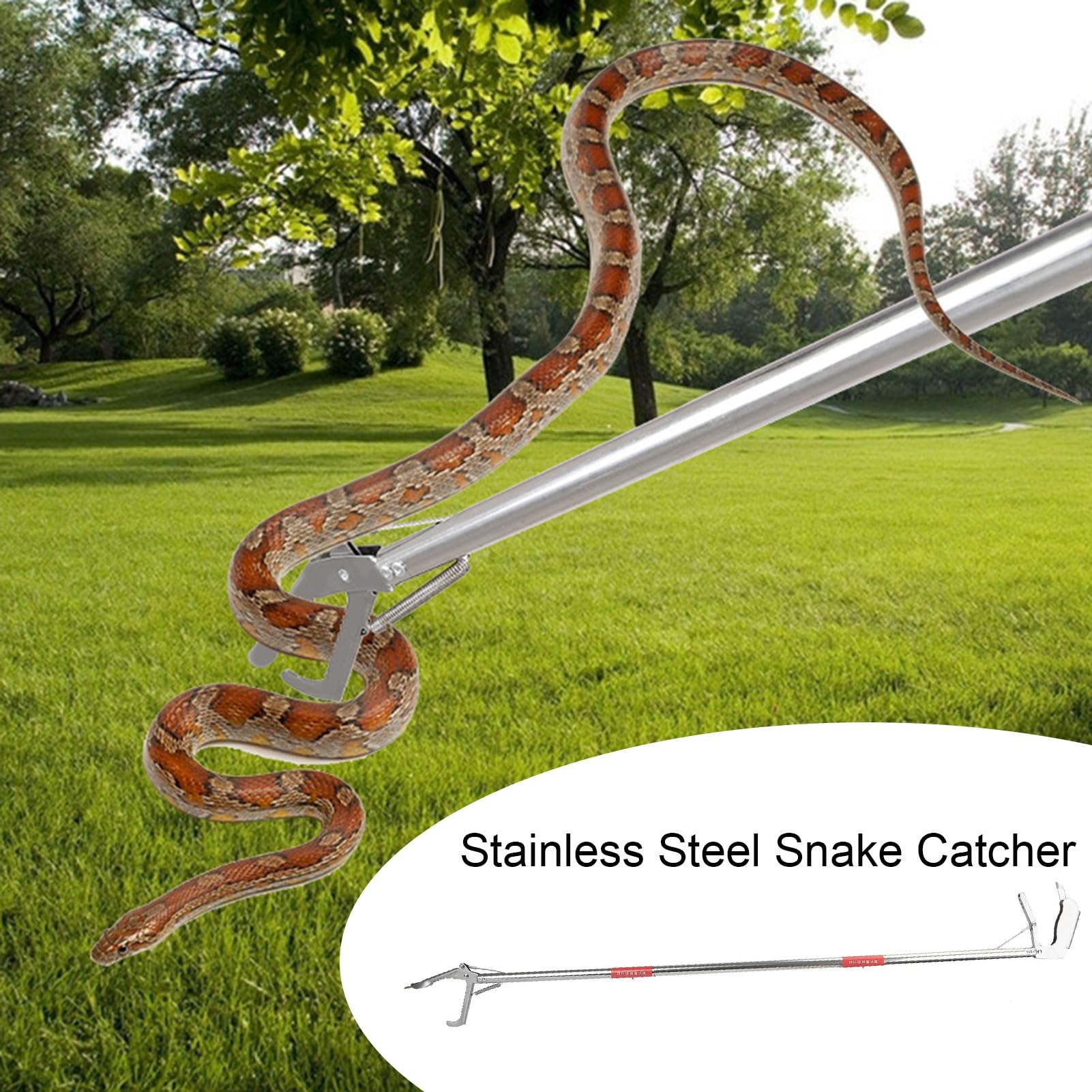 Attrape-serpent dentelé double face en acier inoxydable, pince à mâchoire large pour reptiles avec poignée antidérapante pour serpents, souris, serpents à sonnette, argent