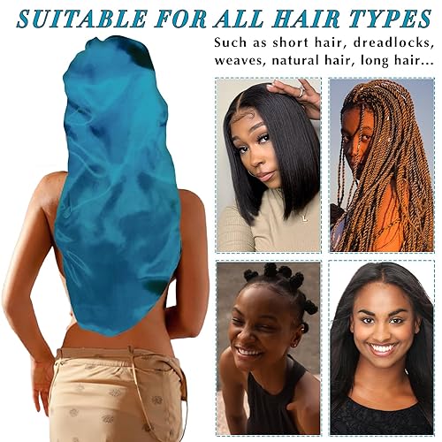 Miniatura 5 de 2 gorros para mujeres negras, gorro de satén largo grande para trenzas, gorro de seda para mujeres negras con banda de amarre elástica para dormir