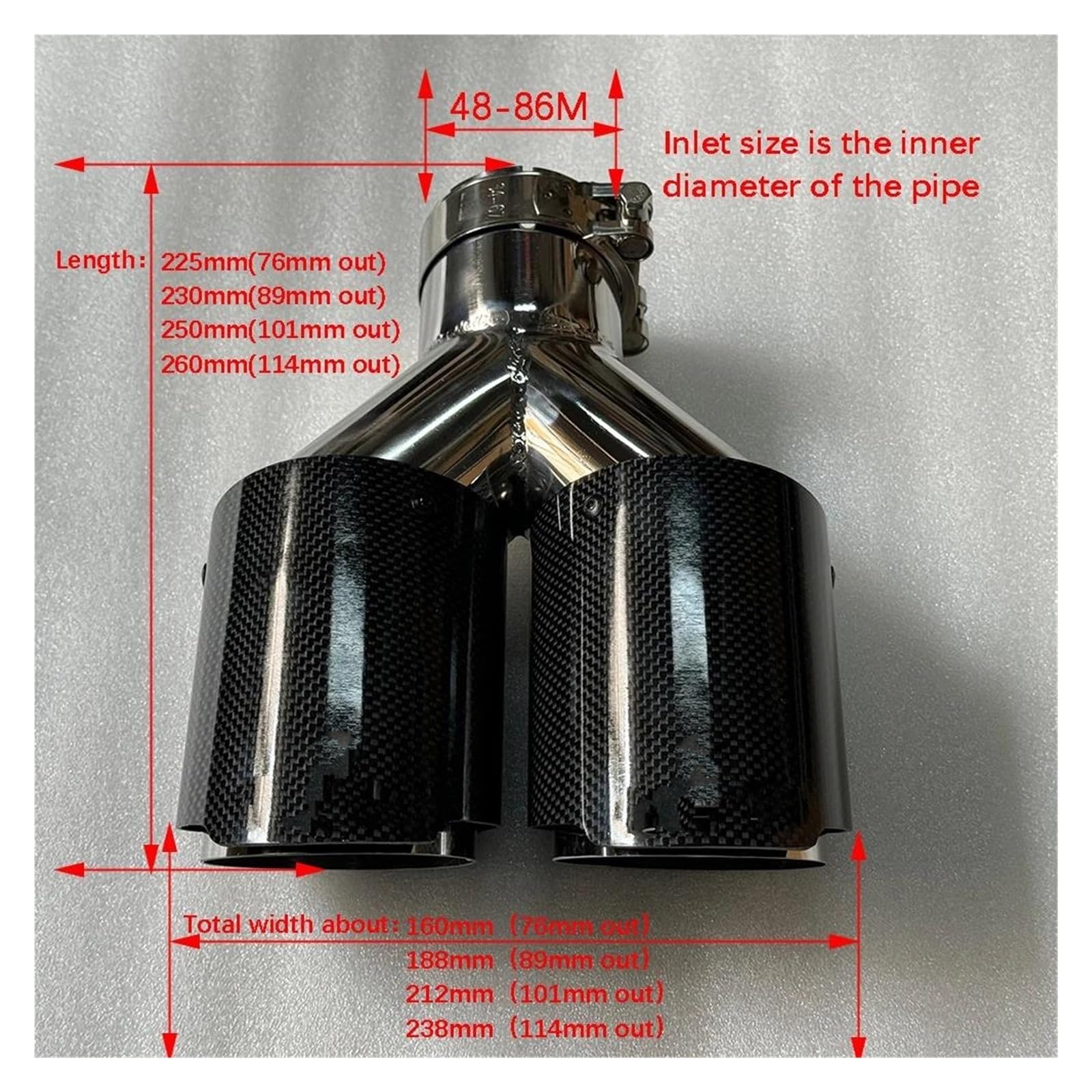 1Pc Doppio Terminale di Scarico Lucido Doppio di Scarico Terminale di Scarico di Scarico Punta Silenziatore per BMW Universale Terminale di Scarico per Auto(ID 76MM-OD 114MM)