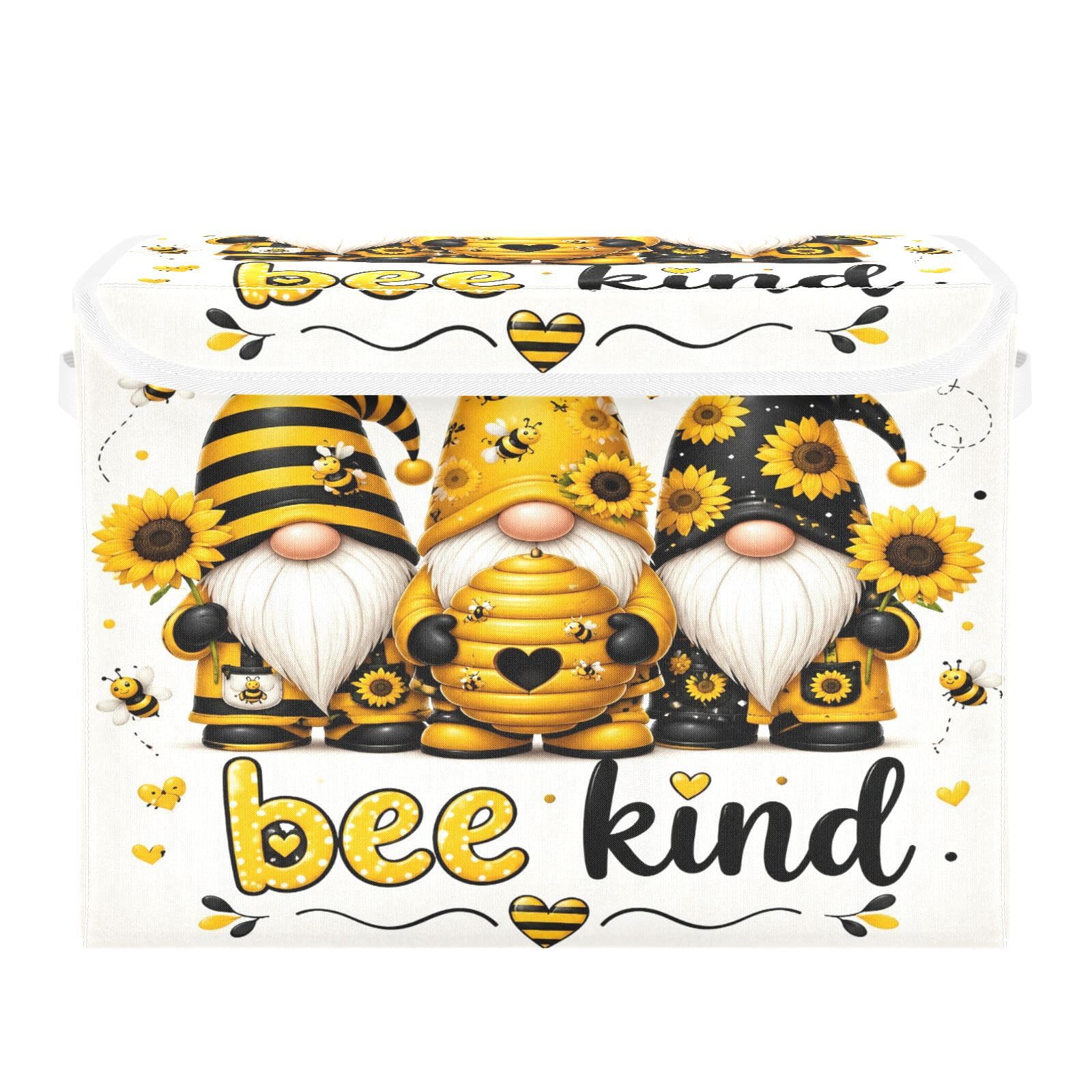 Cgiub Sunflower Gnone Storage Bins with Lids Decorative Fabric Storage Boxes with Handles Closet Organiser Foldable Baby Basket for Nursery Bedroom Office