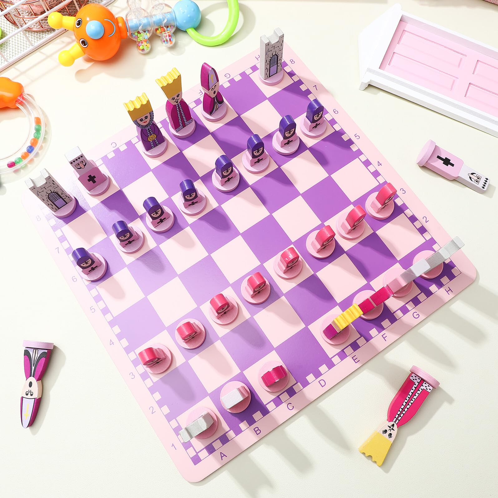 Set di Scacchi in Legno Porpora, , Tavola da Gioco | Lavorazione Accurata, Superficie Liscia, senza Sbavature, per Bambini e Adulti, Tecnologia Unica