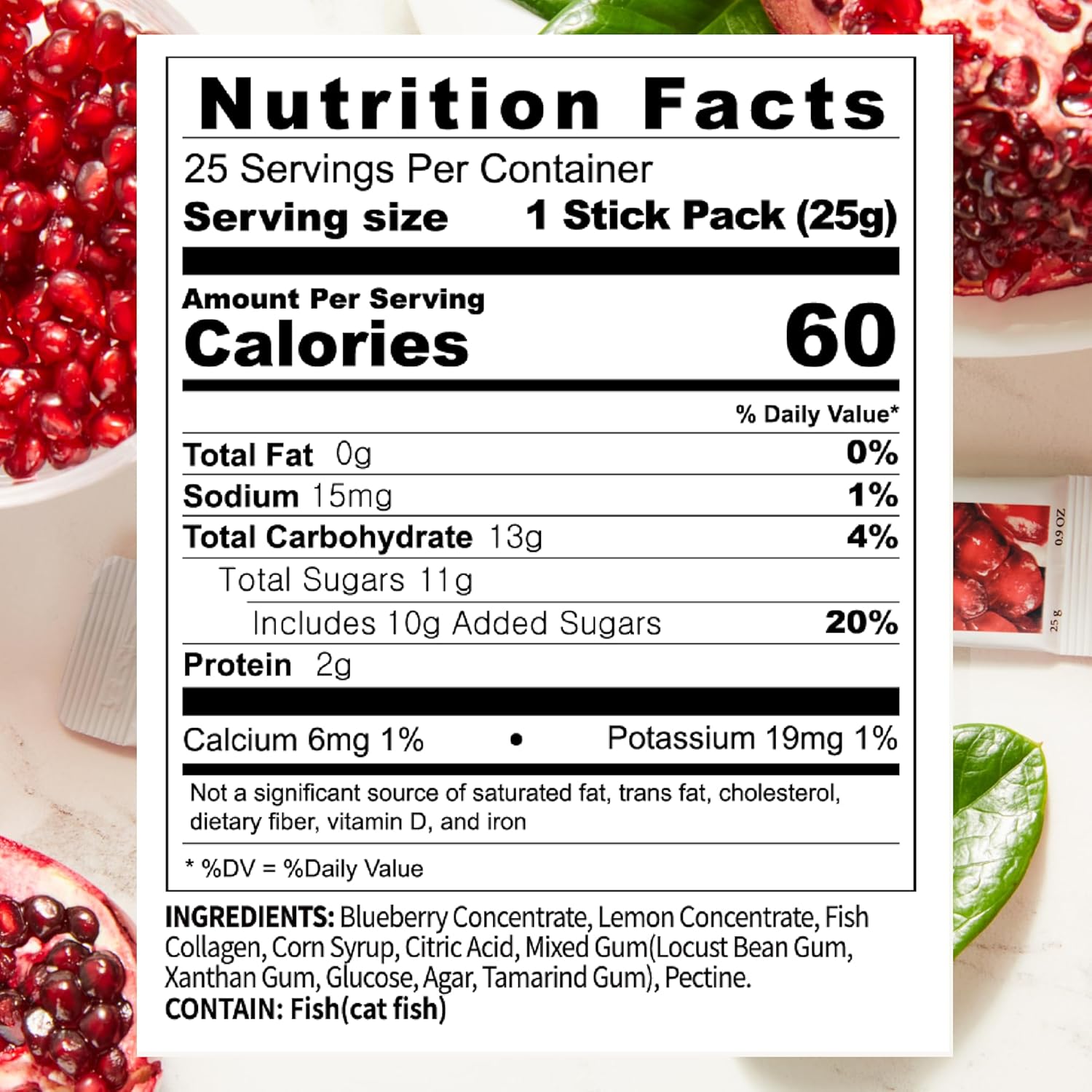 Korean Collagen Jelly Sticks - 25 Pomegranate Flavored Marine Collagen Peptide Snacks for Anti-Aging- Collagen Protein Sugar-Free, Travel Packs for Hair & Nail Strength