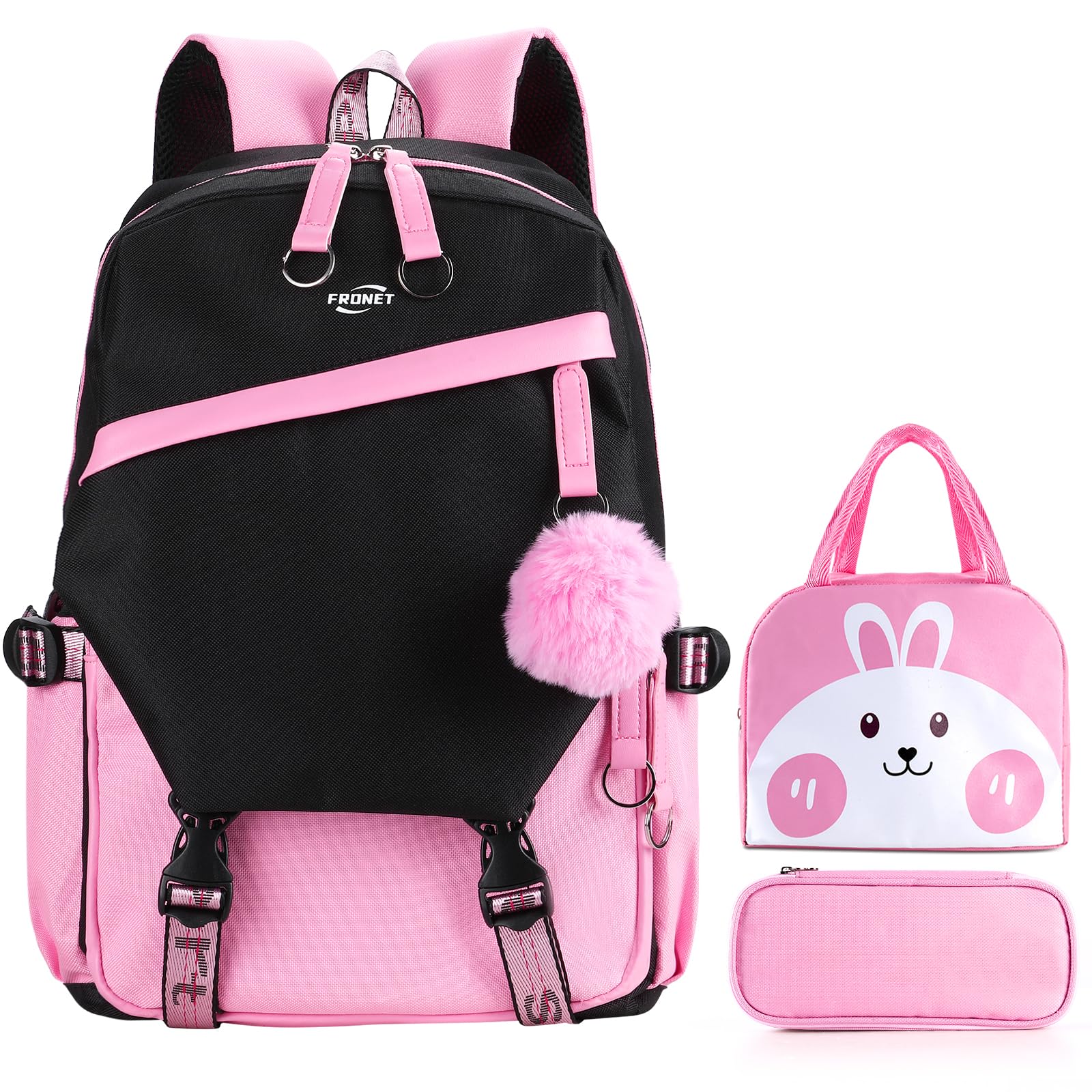 FRONET Mochila Adolescente Bolsas Escolares para Juveniles Niñas Niños, 8 9 10 11 12 13 14 15 16 17 18 Años Grande Kawaii Casual Sets Primaria Secundaria Colegio Alumna