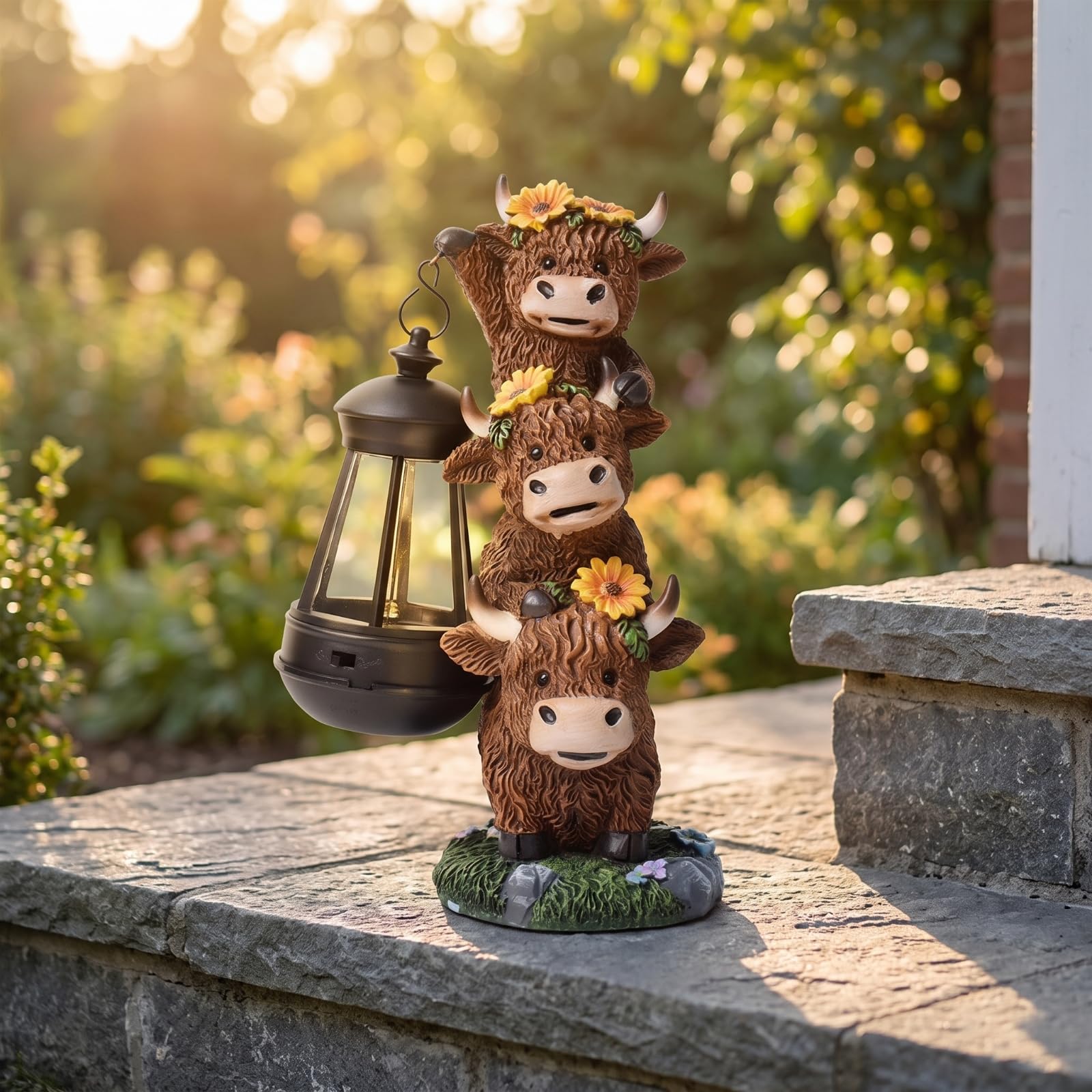 Statua di Mucca da Giardino Solare Mucca con Lanterna Rustica Scultura di Mucche per Amanti Degli Animali, Terrazzo
