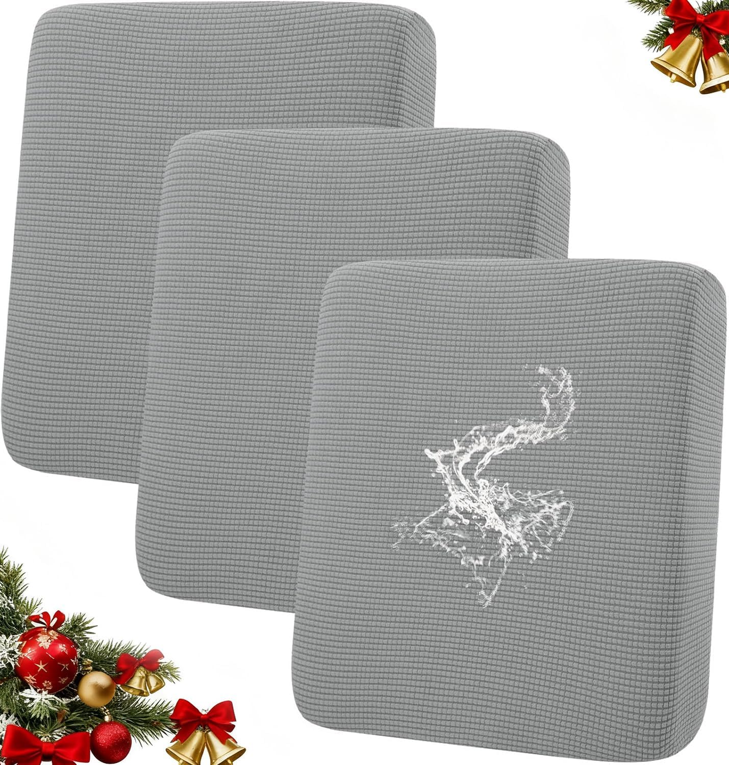 hyha Waterproof Couch Cushion Covers for Pets, Non Slip Sofa Seat Cover for Dogs Washable, Soft Thick Stretch Jacquard Fabric, Sofa Slipcovers with Elastic Bottom (3 Pieces, Light Grey) Light Grey 3PC