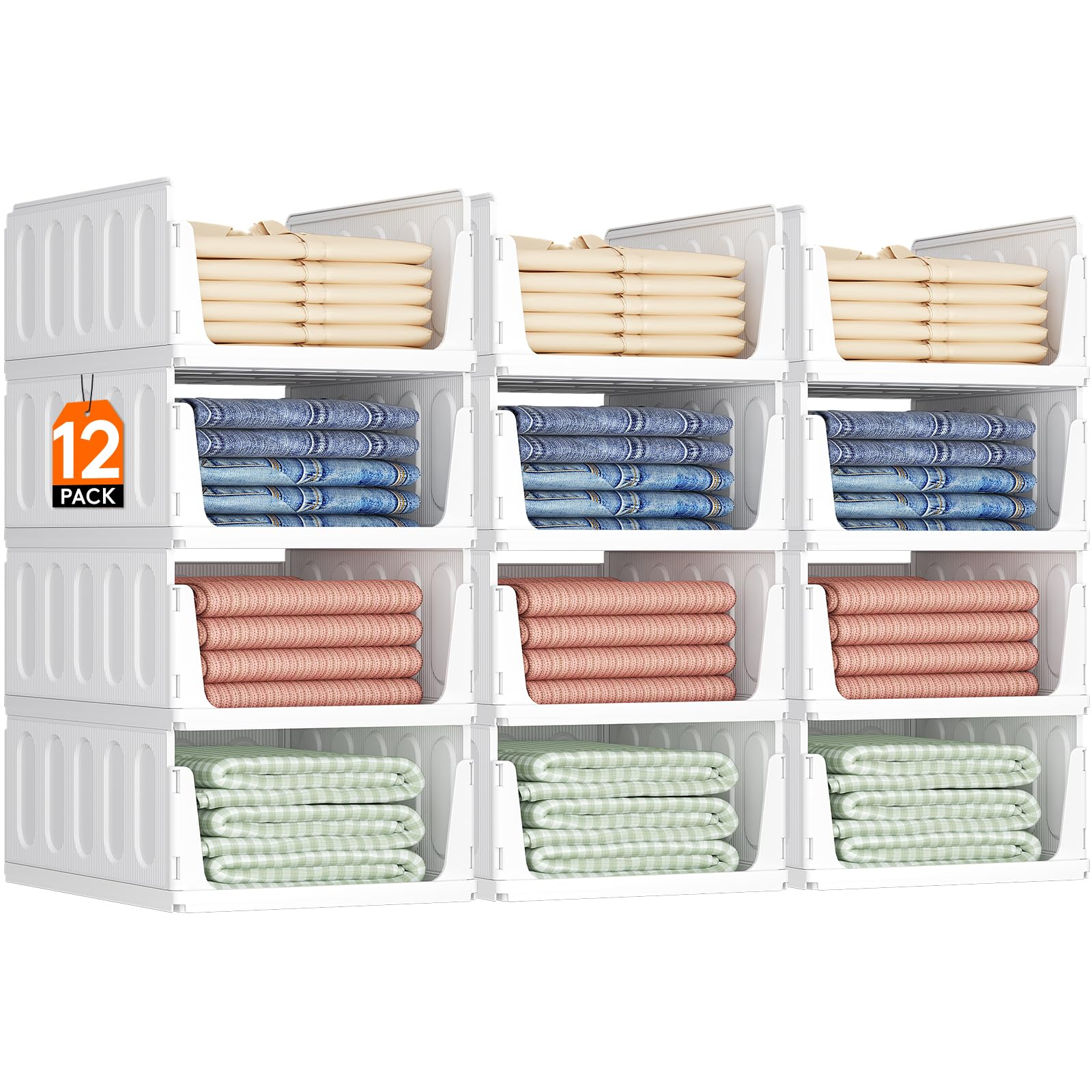 Lifewit 12 Pack Stacking Closet Organizers Shelf for Clothes 16.5" Depth
