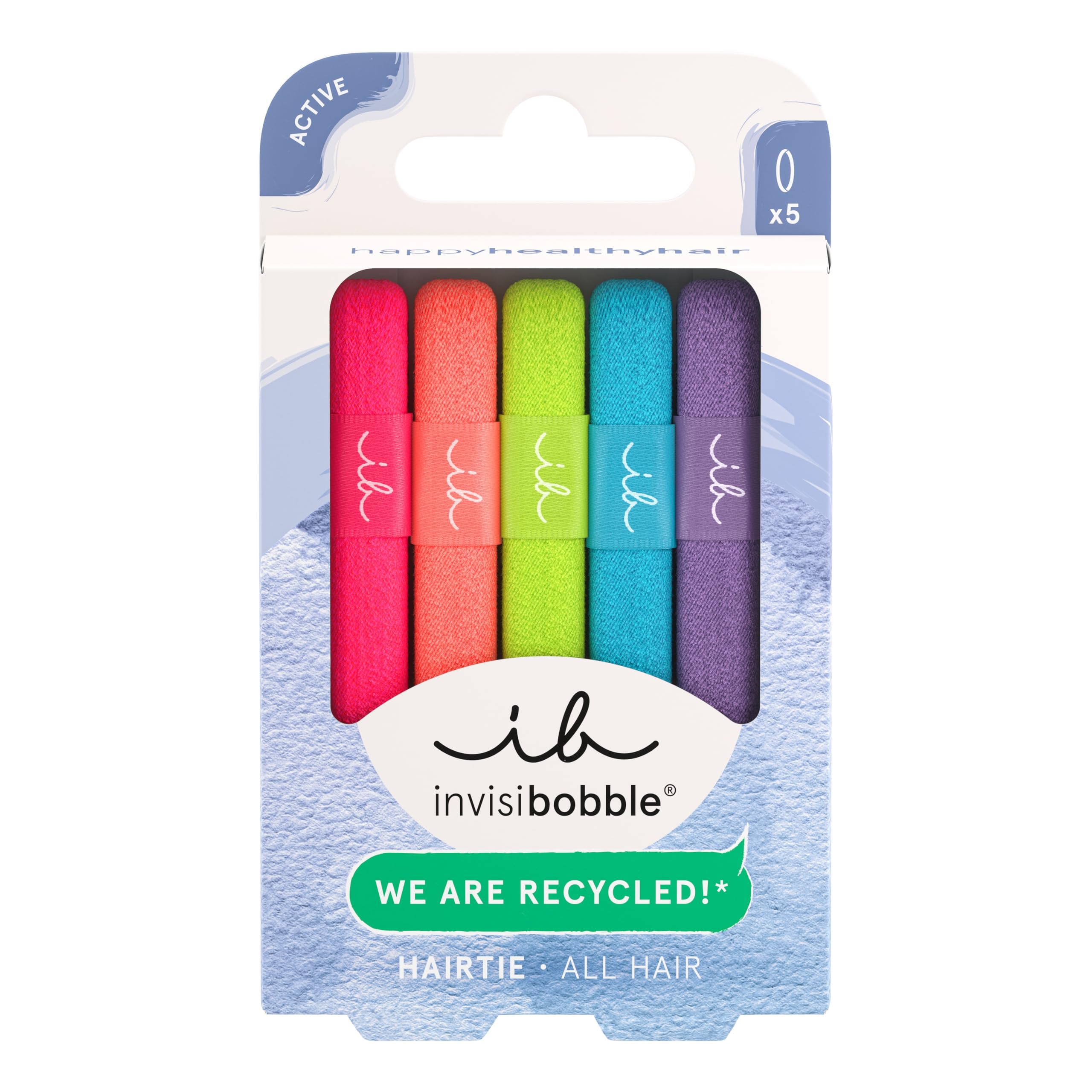 invisibobble HAIR TIE Neon Glow (5 Stück) – Haargummi Set aus recyceltem Material – Neonfarben für Mädchen & Damen – Kleines Haarband als Haarschmuck für Sport & Alltag – Stylisch & haltbar