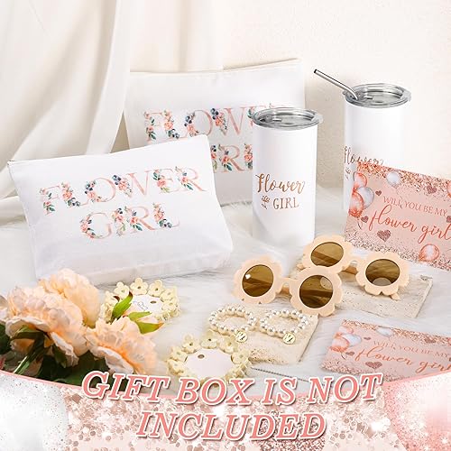 Miniatura 3 de Inbagi Juego de 12 piezas para niña de las flores, incluye vaso redondo de flores para gafas de sol, bolsa de lona con texto en inglés "Will You Be