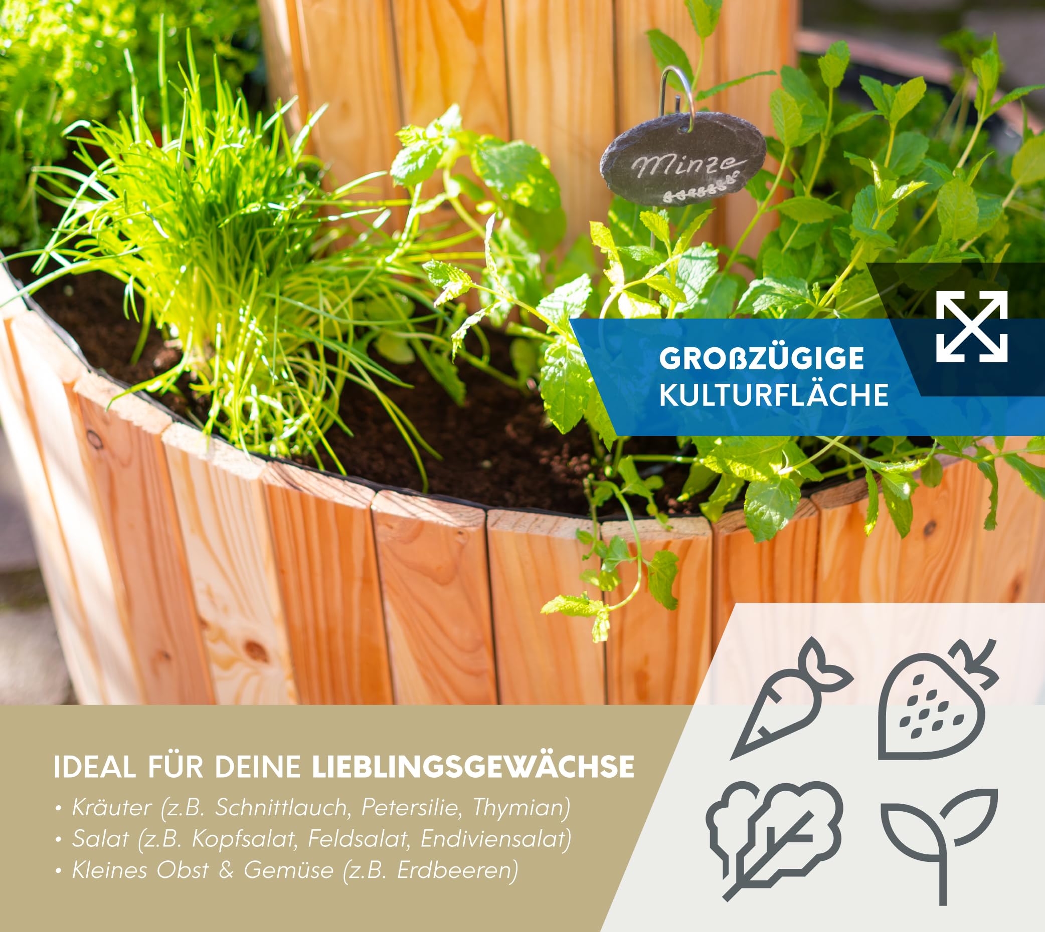 WESTMANN Kräuterschnecke aus Holz – Kräuterbeet für Garten, Terrasse und Balkon – Holz- & Frühbeet zum Bepflanzen von Kräutern oder Blumen – Blumenkasten für Hobbygärtner - 55x55x74 cm (BxTxH)