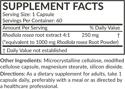 Miniatura 4 de Futurebiotics Rhodiola Rosea - Hierba adaptogénica de 1000 mg que apoya la salud cerebral, la energía, el estrés y el estado de ánimo, sin OMG, 300