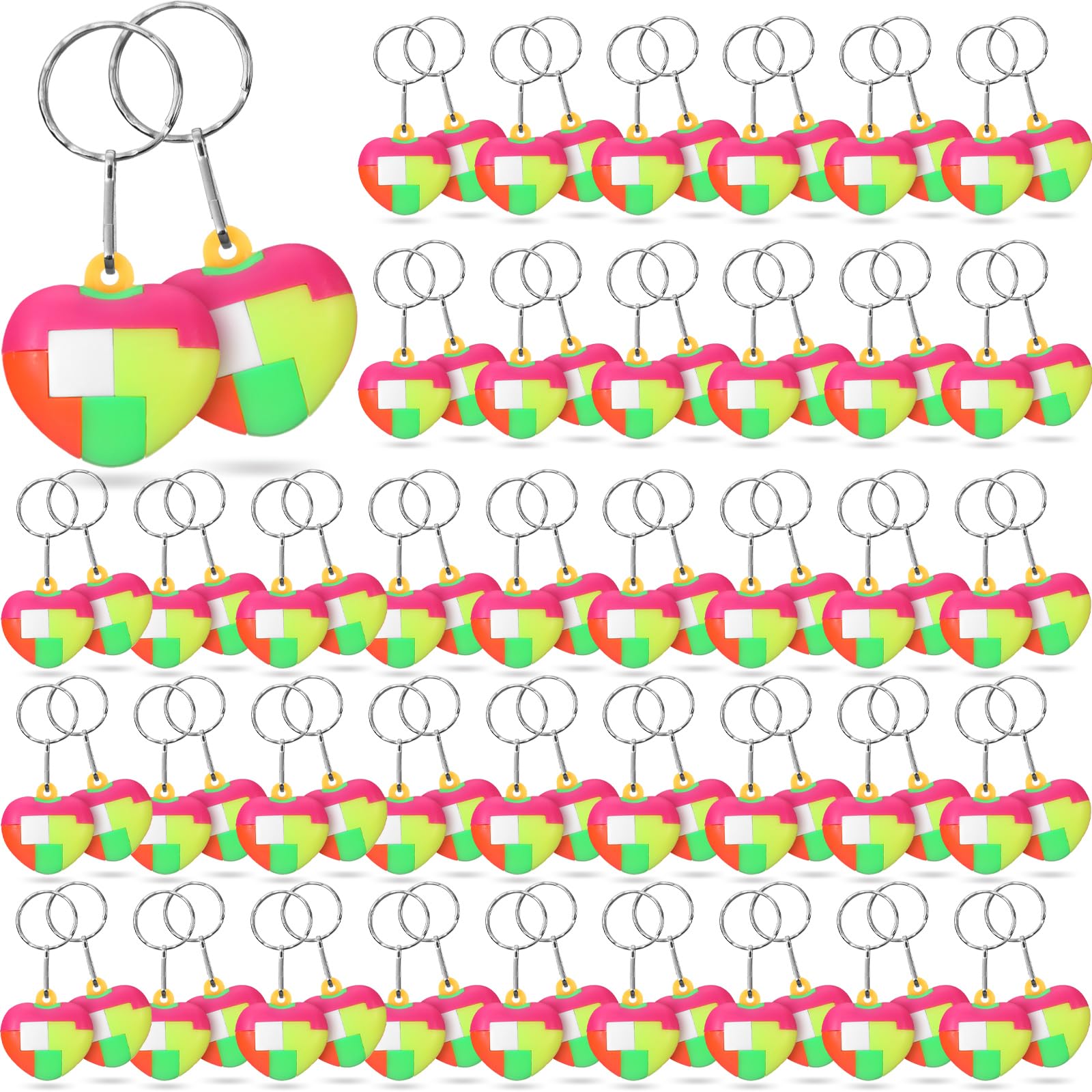 Photo 1 of 100 Pcs Valentines Day Gifts Heart Fidget Keychain Bulk for Kids Mini Heart Puzzle Keychain Fun Party Favors School Carnival Prize Valentine Party Bag Fillers