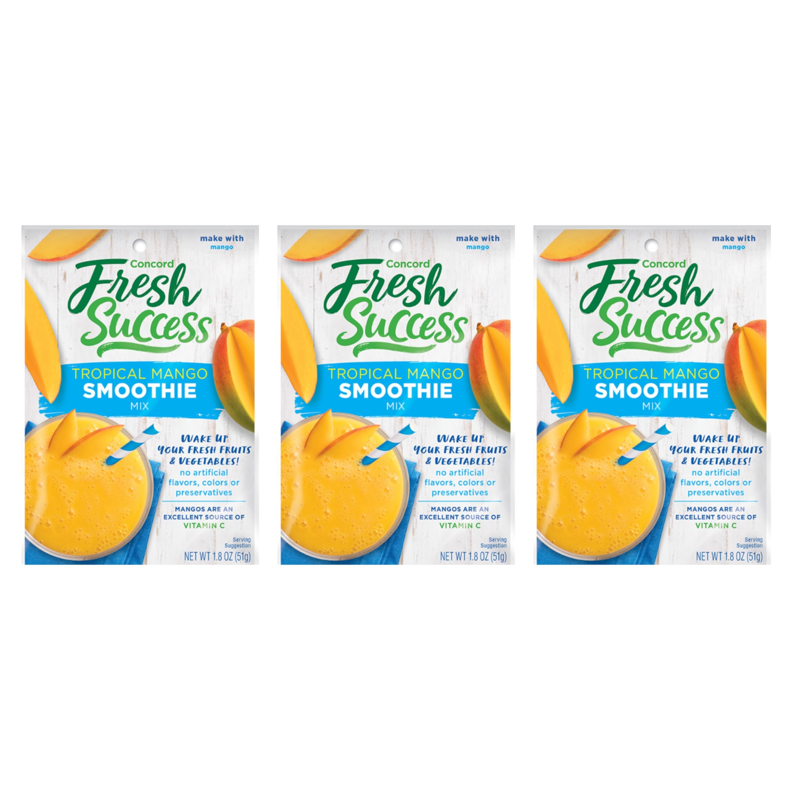 Tropical Mango Smoothie Mix - Fruit Flavor with No Artificial Flavors, Colors, or Preservatives - Ideal for Fresh Fruit Smoothies - 1.8 oz Pouch for Healthy Smoothies (Pack of 3)