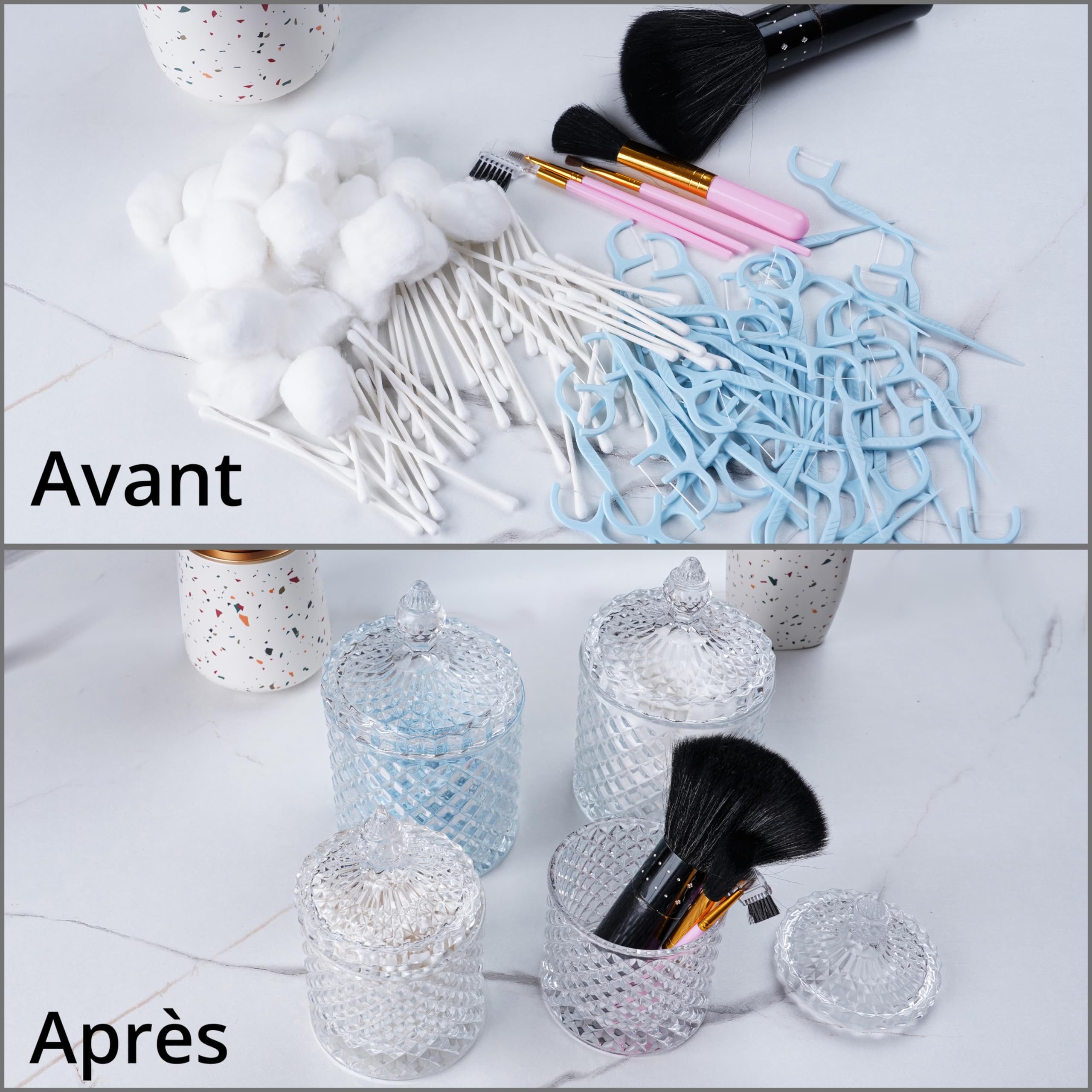 Winter Shore Bocaux Rangement Coton Tige [2 Tailles] - Pot Verre avec Couvercle Transparent Épais pour Cotons-tiges, Cotons, Accessoires & Bijoux - Bocaux Rangement Cuisine & Salle de Bain