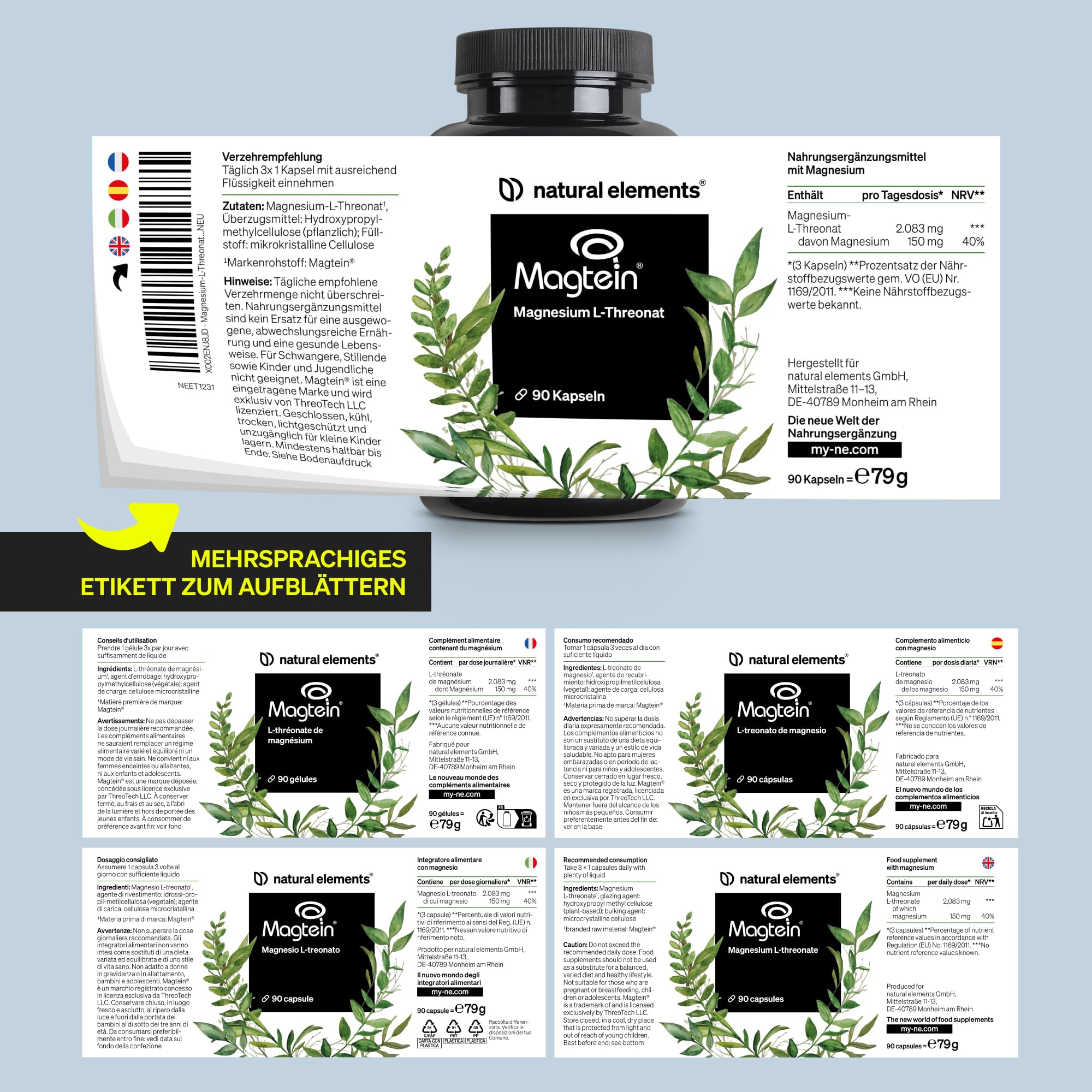 Magnesium L-Threonate (Magtein®) – 2.083mg Magnesium L-Threonat pro Tagesdosis – 90 Kapseln – für deinen Magnesiumhaushalt – vegan, hoch bioverfügbar – in Deutschland entwickelt & laborgeprüft